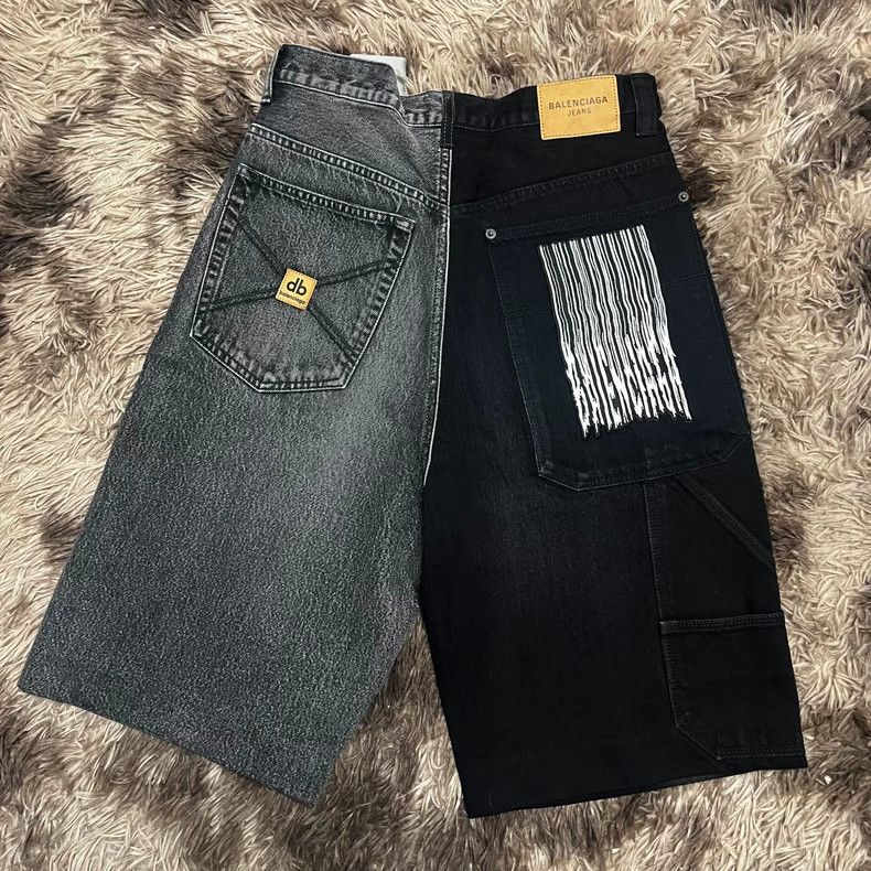 Balenciaga Balenciaga Black and grey patchwork denim shorts Size US 29 - 2 Thumbnail
