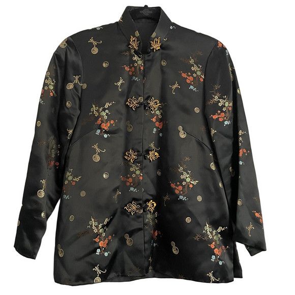 Vintage Vintage Chinese Black Satin Brocade Light Jacket - Small Size S / US 4 / IT 40 - 8 Thumbnail