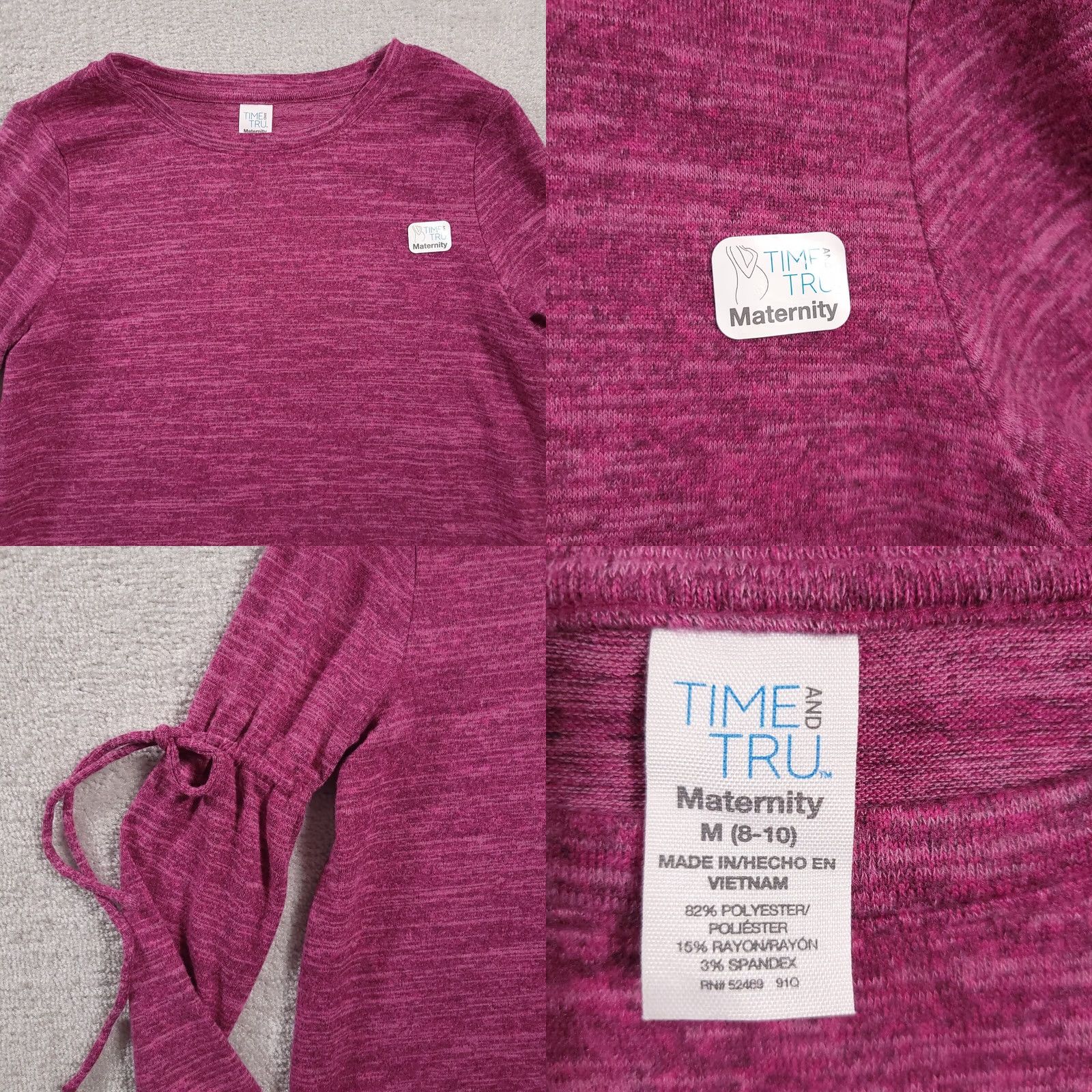 Vintage Time and Tru Tee Long Sleeve Maternity M(8-10) Heathered Pink Sleeve Tie Women Size M / US 6-8 / IT 42-44 - 8 Thumbnail
