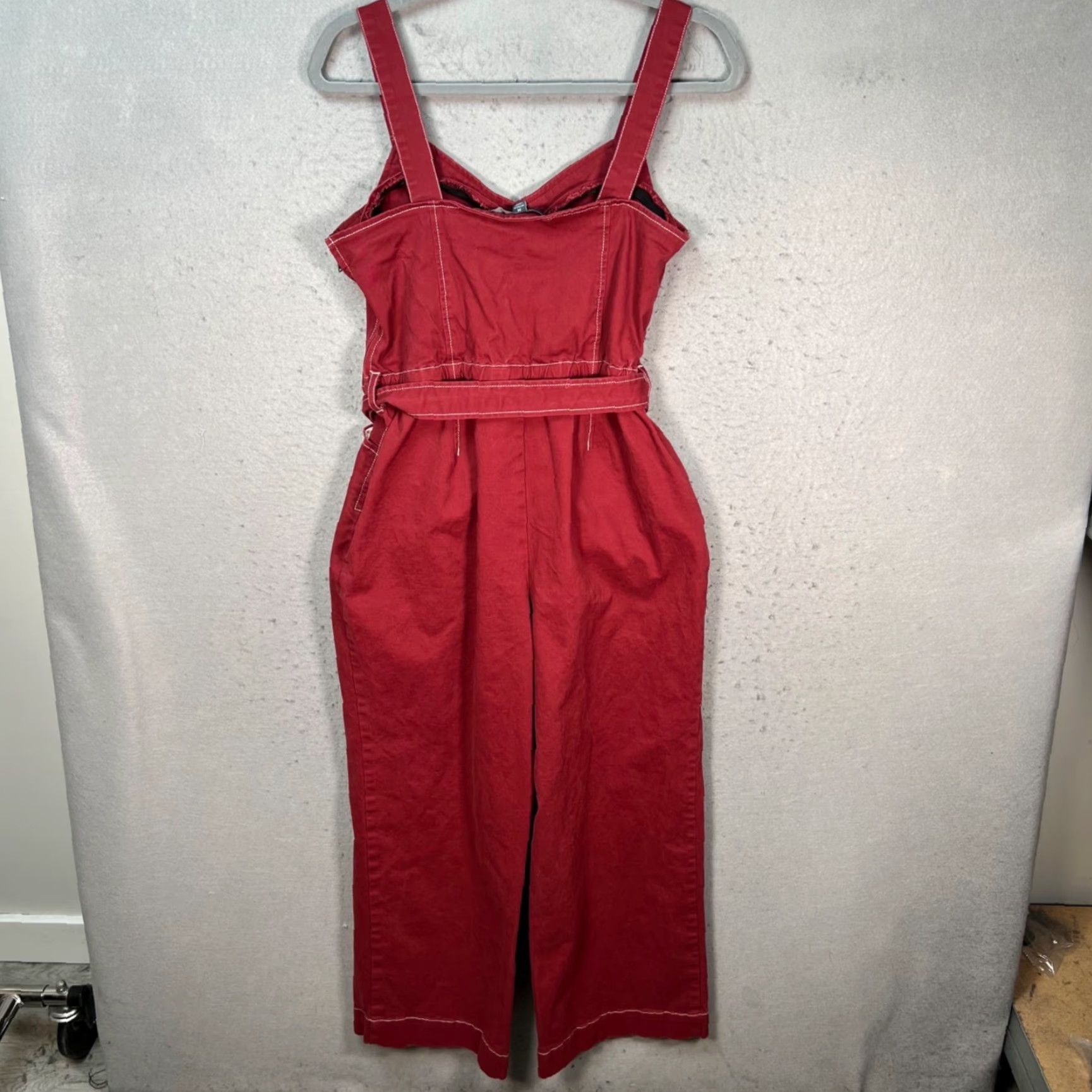 Vintage ModCloth Womens Medium Red Cotton Twill Wide-Leg Jumpsuit Tie Waist Sleeveless Size 32" / US 10 / IT 46 - 2 Thumbnail