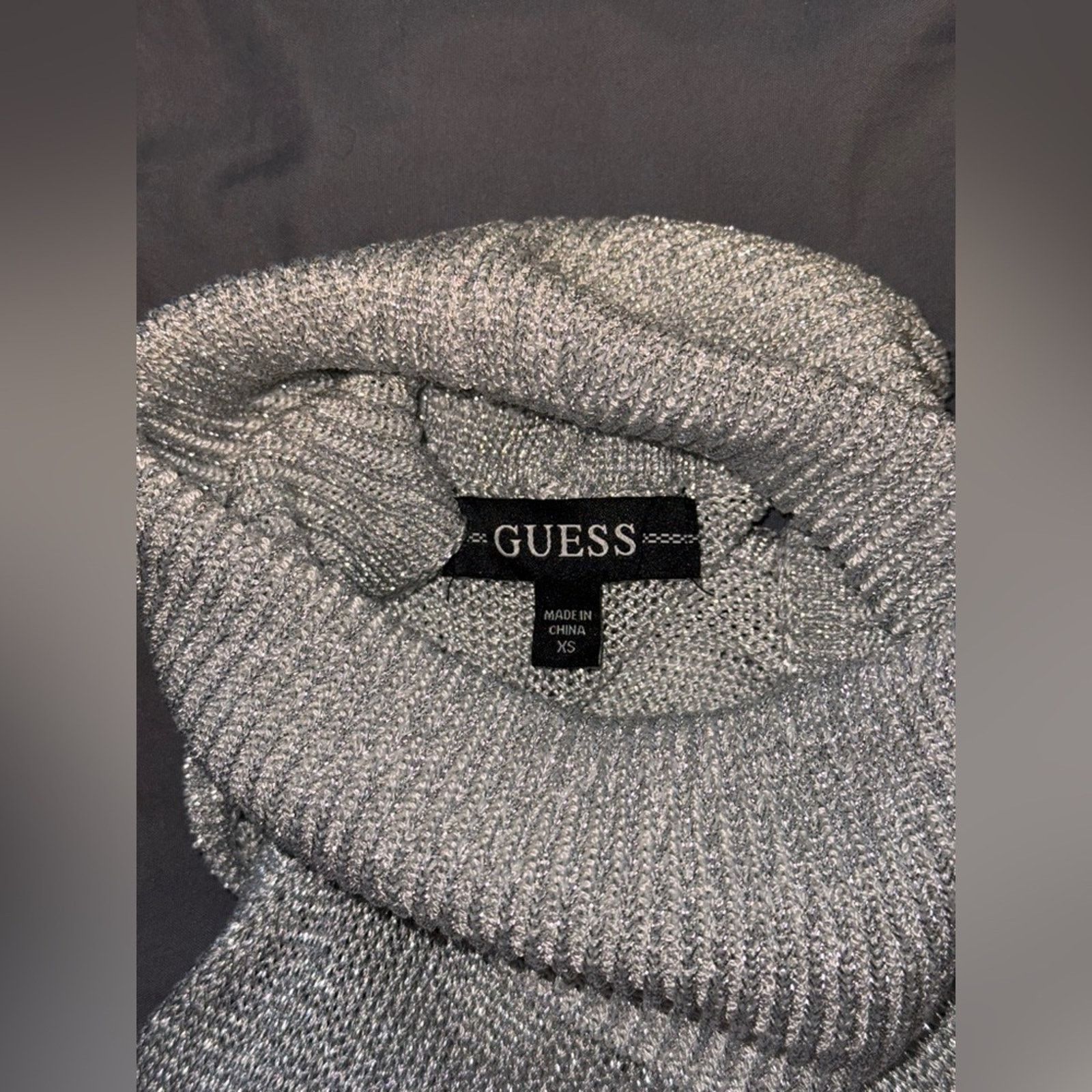 Guess GUESS Silver Glitter Knit Turtleneck Sleeveless Top Stretchy Size XS / US 0-2 / IT 36-38 - 7 Thumbnail