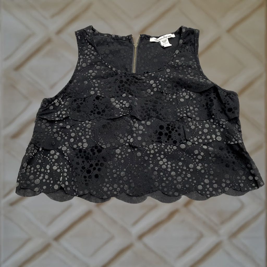 Vintage American Rag Cie Black Polka Nylon Layered Tank Top Juniors Large Casual Cropped Size L / US 10 / IT 46 - 1 Thumbnail