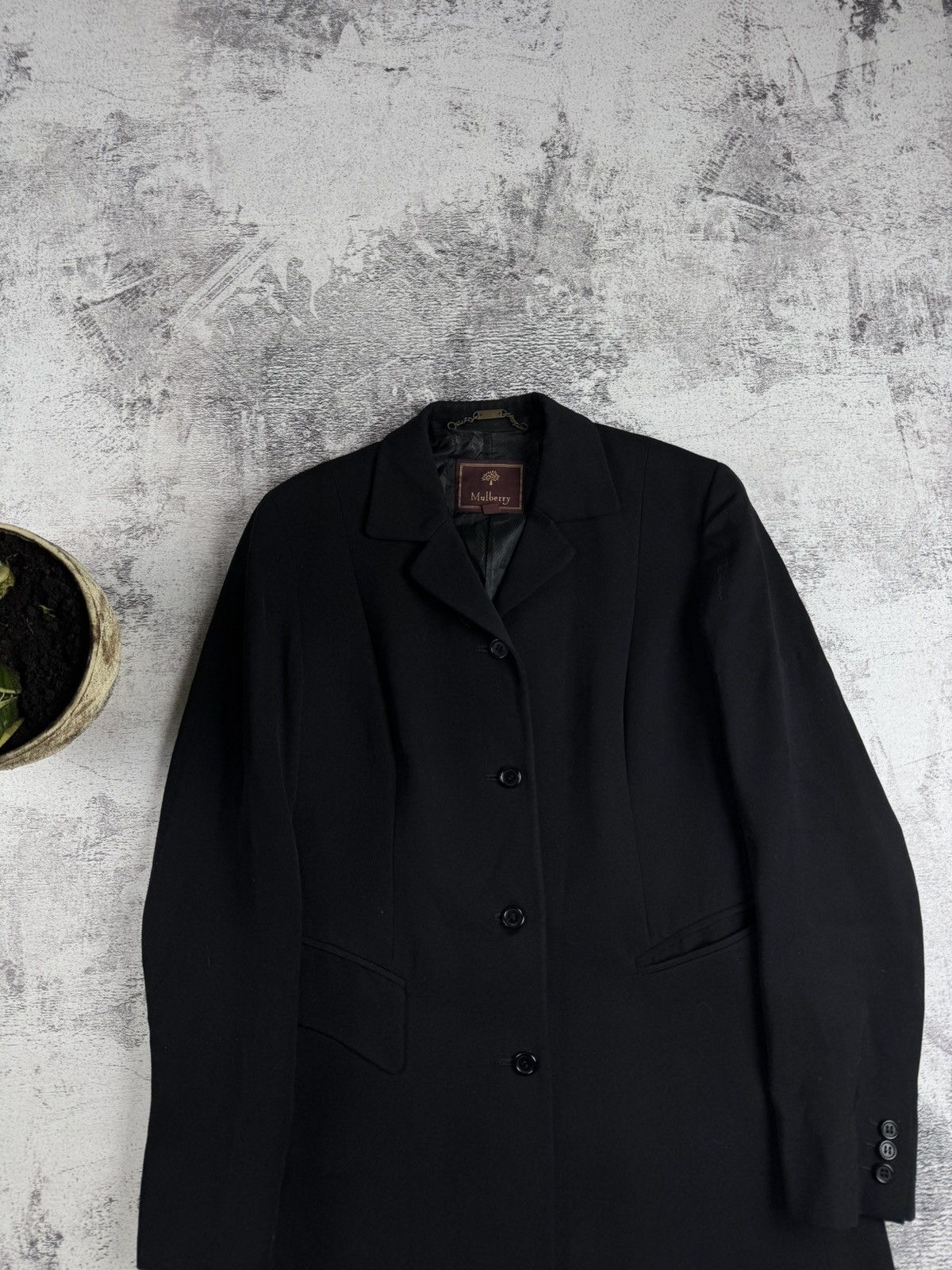 Mulberry MULBERRY 90s Vintage Black Wool Viscose 10 Size Trench Black Coat Jacket Blazer Size M / US 6-8 / IT 42-44 - 5 Thumbnail