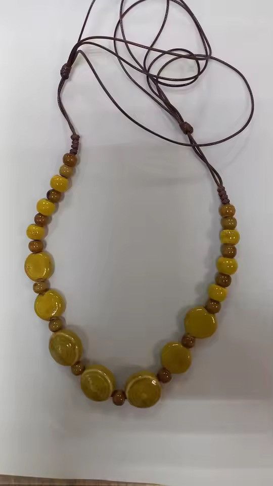 Japanese Brand HANDCRAFTED Speckled Ceramic Bead Necklace - Artisanal Size ONE SIZE - 4 Thumbnail
