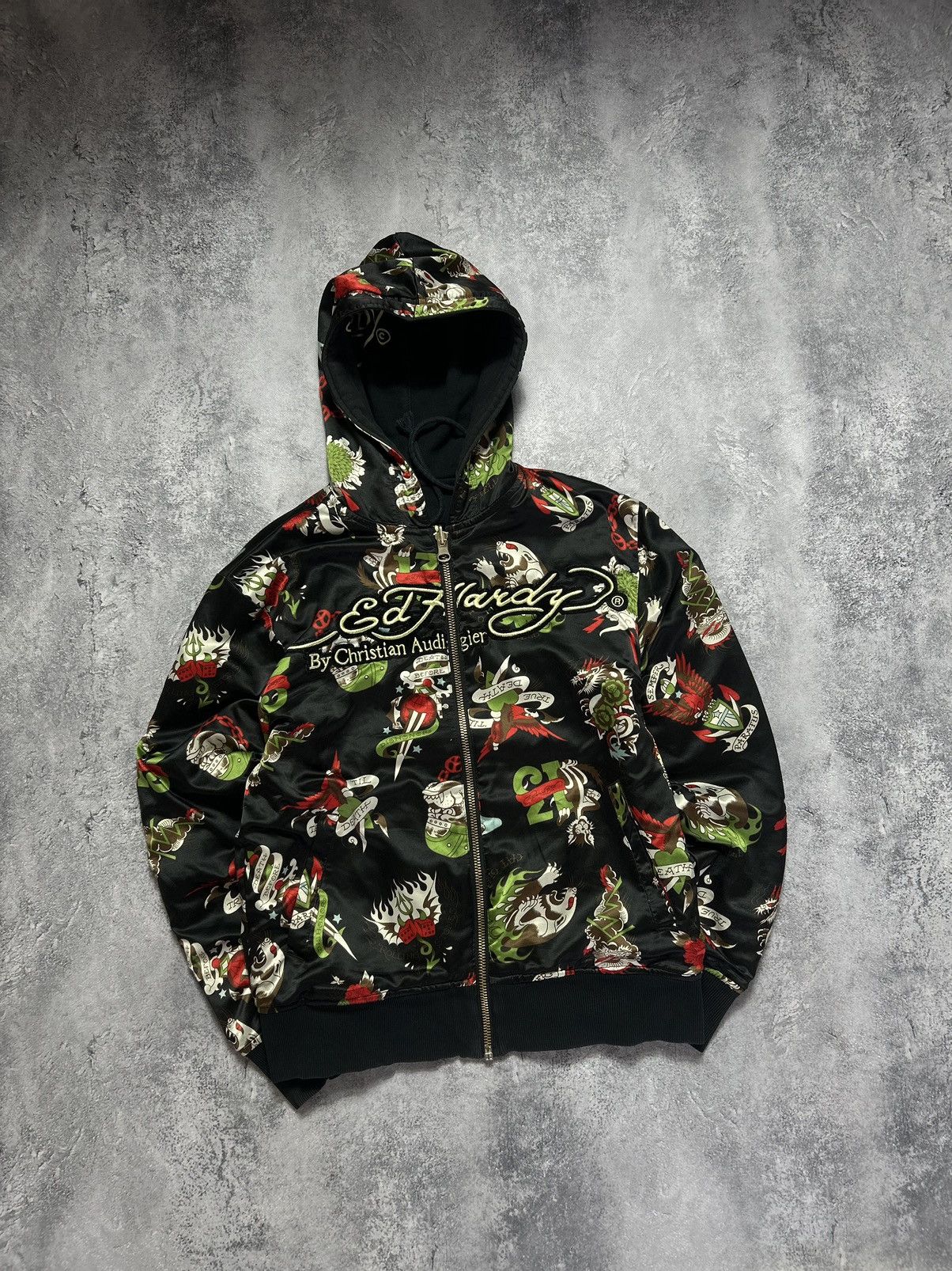 image of Christian Audigier x Ed Hardy Very Double-Sided Zip-Hoodie Ed Hardy Christian Audigie in Black (Siz