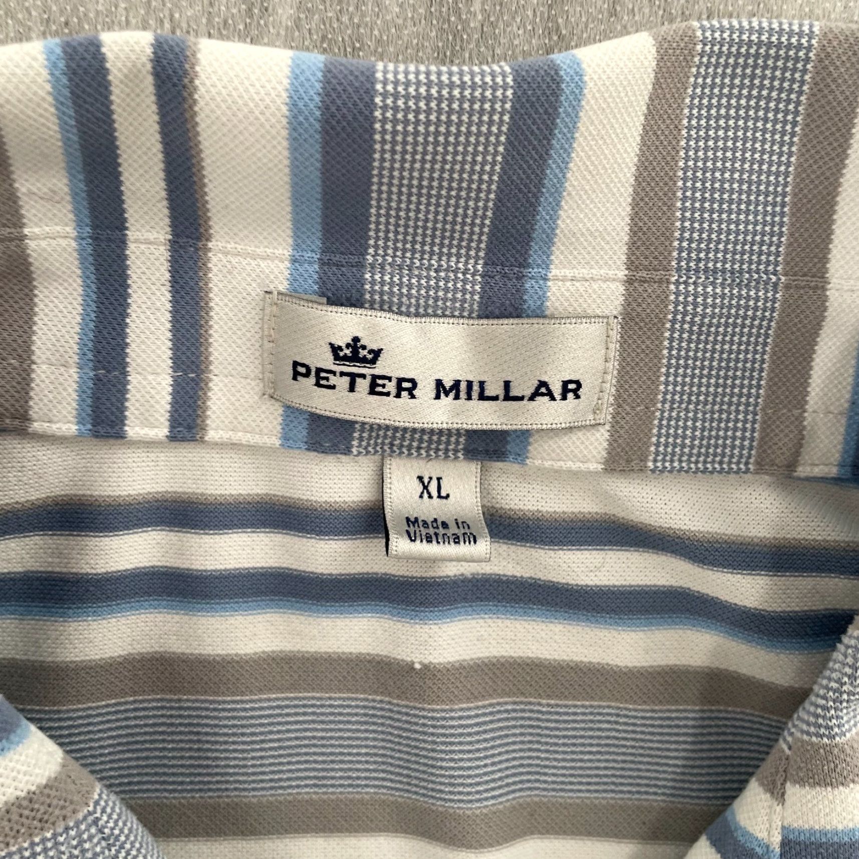 Peter Millar Peter Millar Polo Adult XL Gray Blue Striped US Open Logo Mens Size US XL / EU 56 / 4 - 5 Thumbnail