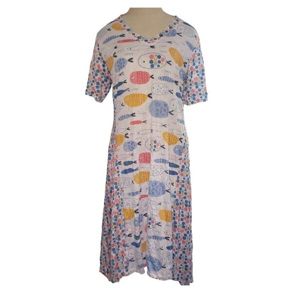 Designer CT1574 Shana White Fish Design Lightweight T-shirt Dress XS Size XS / US 0-2 / IT 36-38 - 1 Thumbnail
