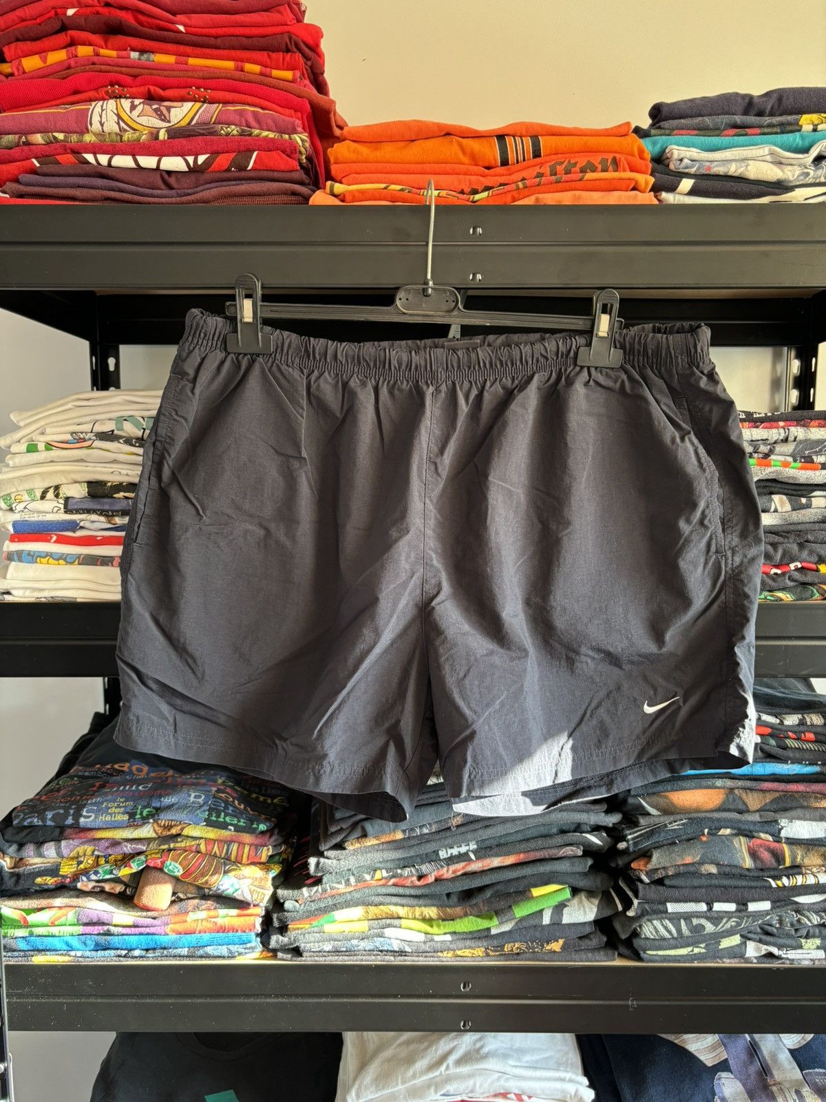 Nike × Vintage Vintage 90's Nike Nylon Drill Black Shorts Big Logo Size US 34 / EU 50 - 1 Thumbnail