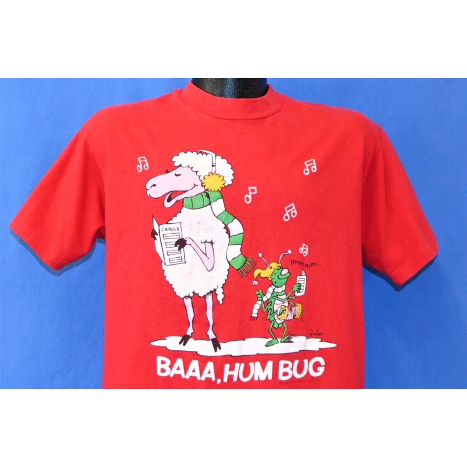 image of Hanes Vintage 90's A Christmas Carol Scrooge Baaa Hum Bug Sheep Xmas Spoof T-Shirt L in White (Size