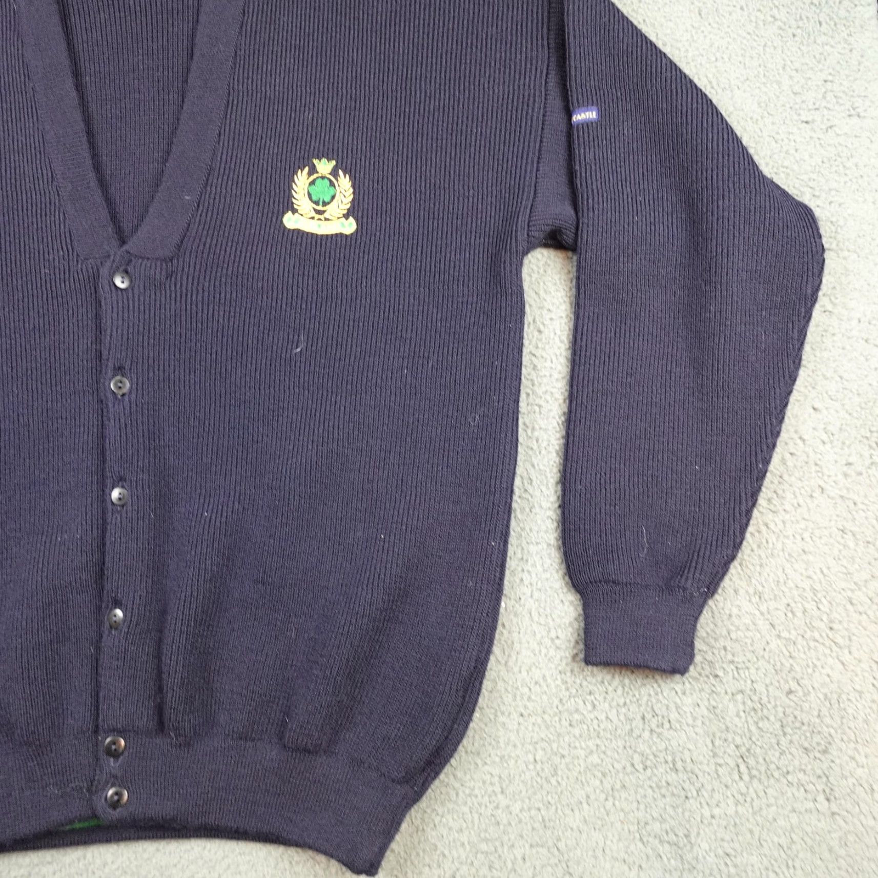 Vintage Blarney Castle Designs Sweater Mens XL Navy Cardigan V Neck Irish Crest Logo Size US XL / EU 56 / 4 - 2 Thumbnail