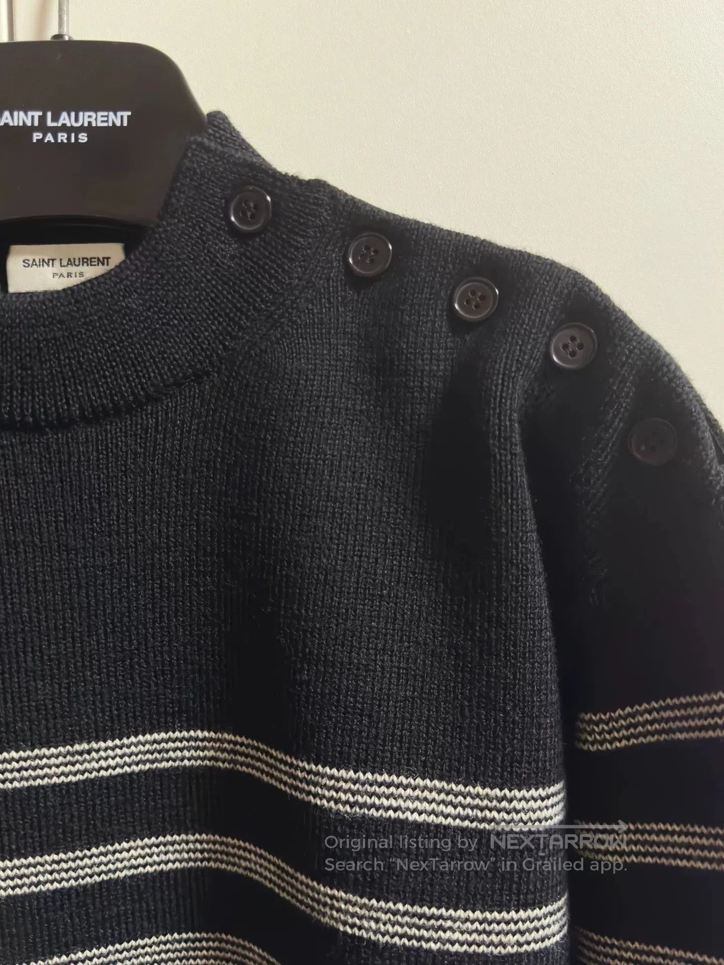 Saint Laurent Paris black striped shoulder button knit sweater. Size US S / EU 44-46 / 1 - 2 Thumbnail