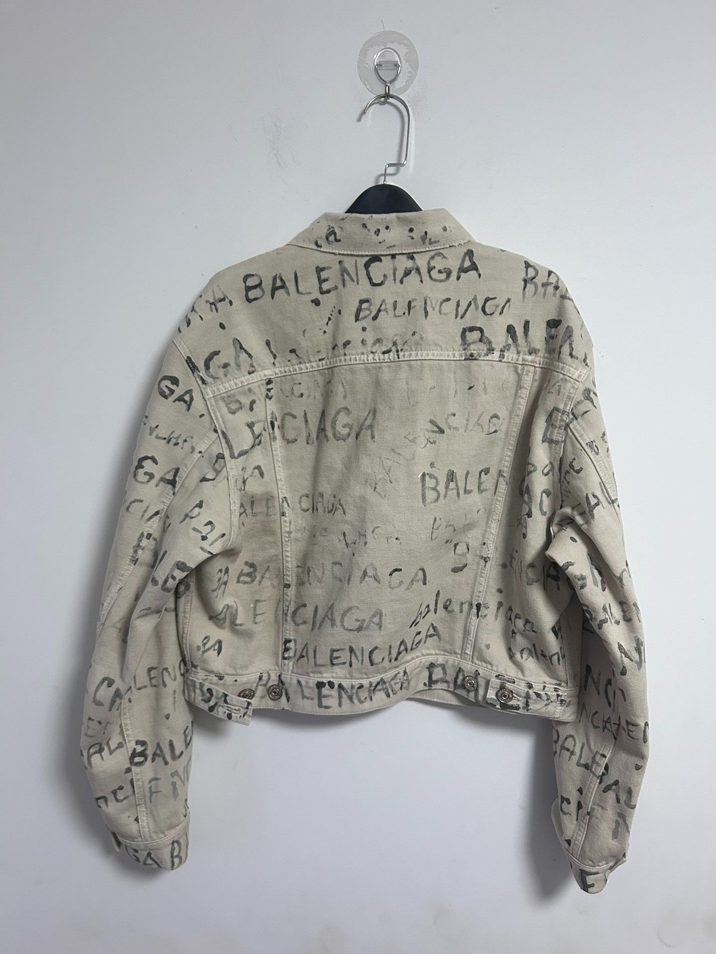 Balenciaga Balenciaga 24 White Graffiti Full Letter Logo Denim Jacket Size US M / EU 48-50 / 2 - 2 Thumbnail