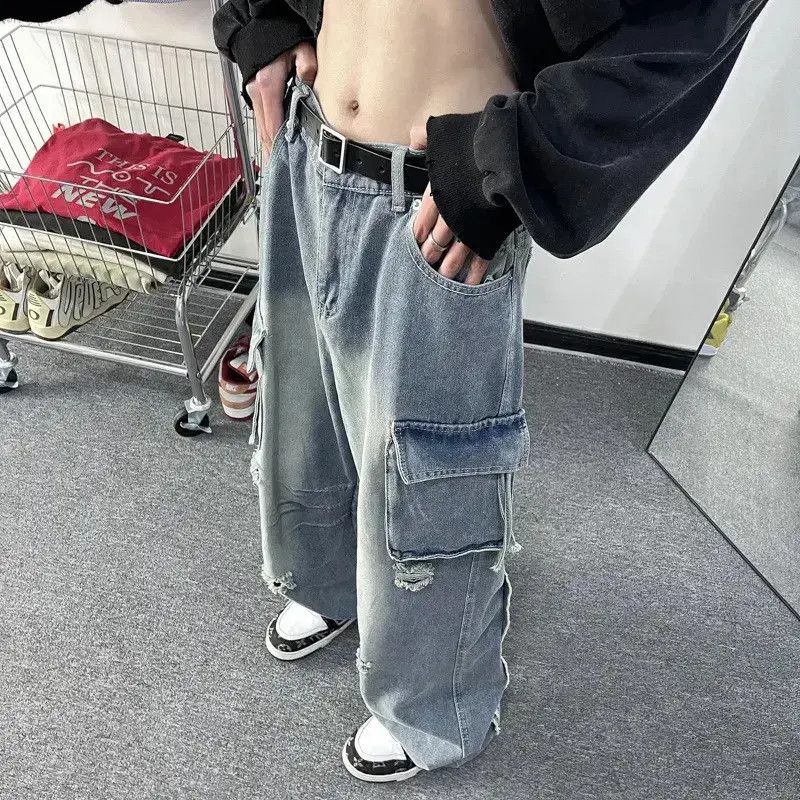 Japanese Brand Retro loose straight leg ripped jeans Size US 32 / EU 48 - 4 Thumbnail