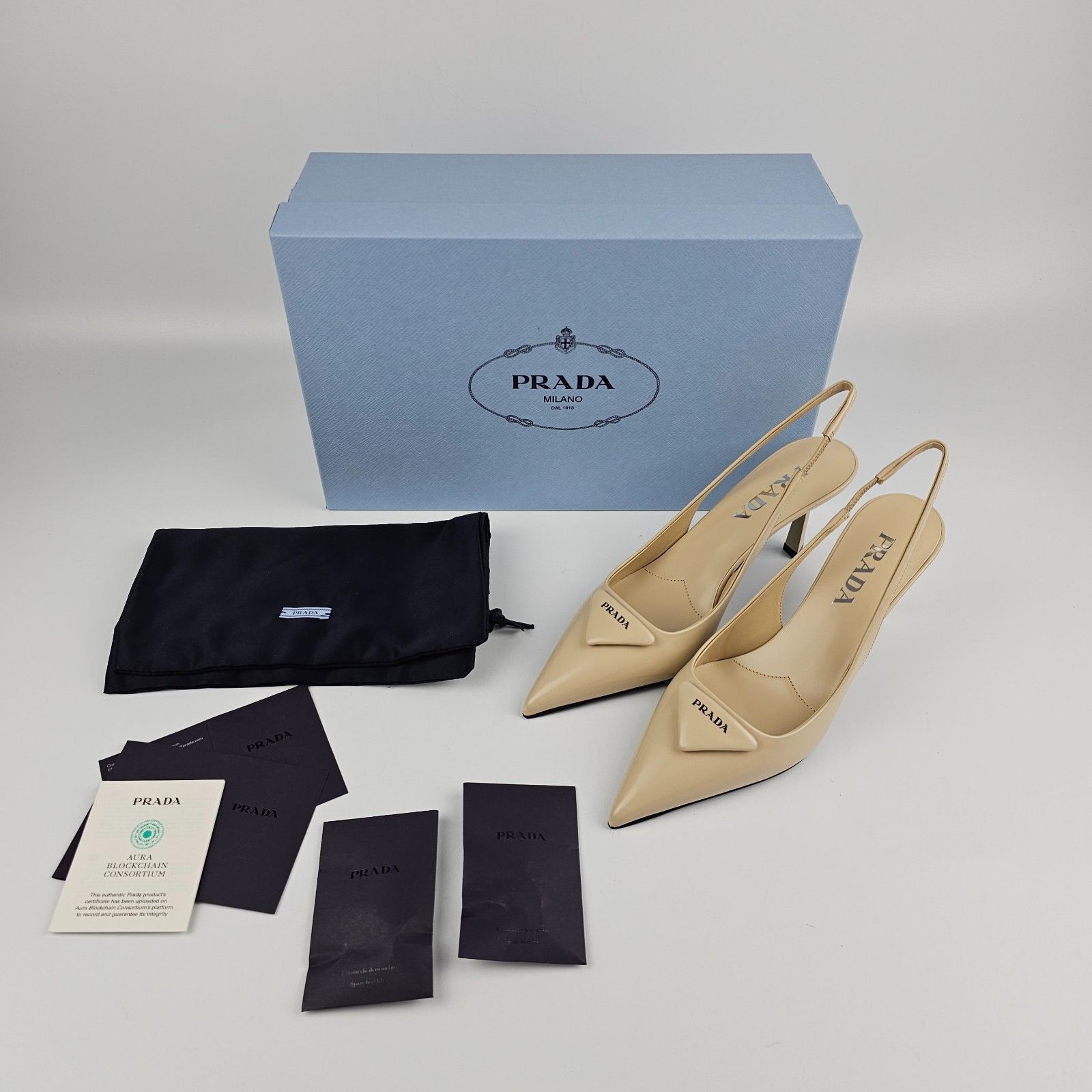 Prada PRADA $1220 Travertine Stone 55mm Slingback Pumps New & Auth Size US 7 / IT 37 - 4 Thumbnail