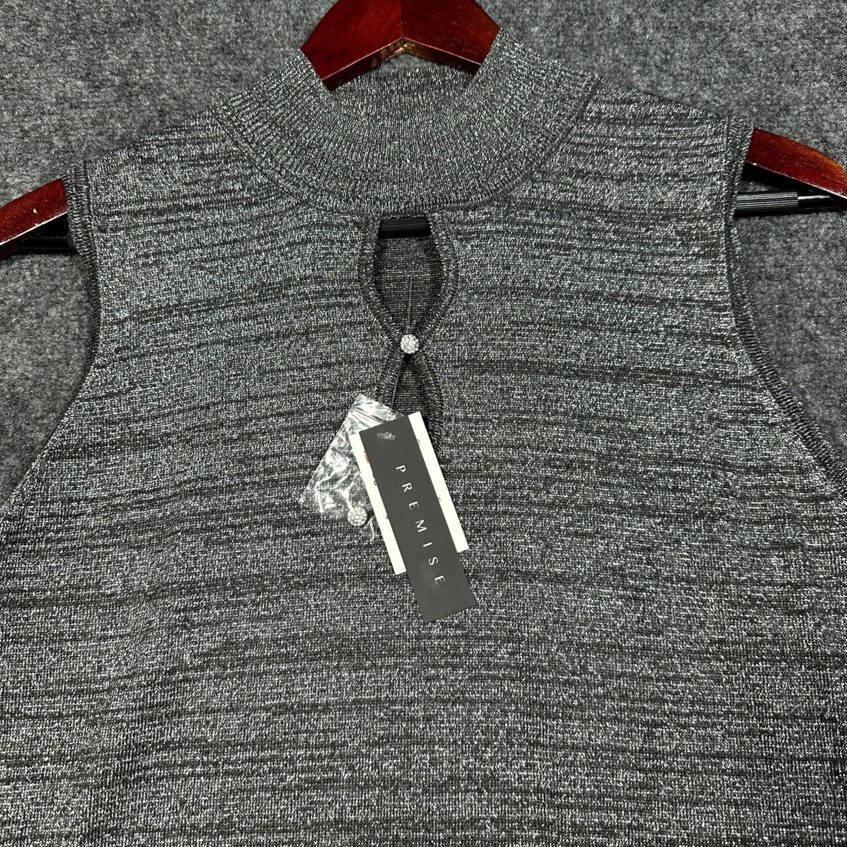 Vintage Premise Top Womens Large Gray Silver Metallic Knit Mock Neck Sleeveless Size L / US 10 / IT 46 - 3 Thumbnail