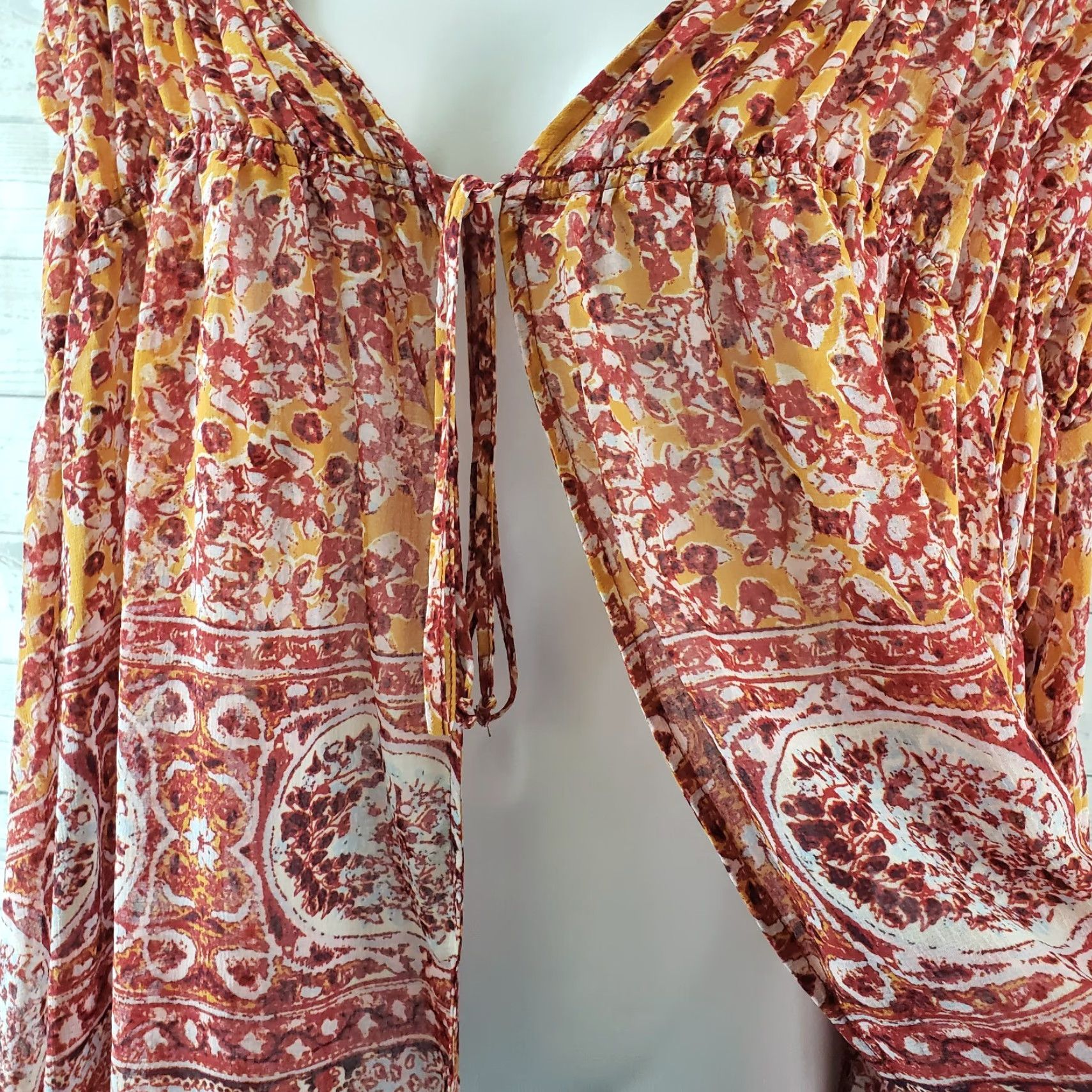 Free People Free People Womens Lorraine Tiered Kimono Top Sz Small Red Floral Shirt Womens Small Red Kimono 90s? Size S / US 4 / IT 40 - 3 Thumbnail