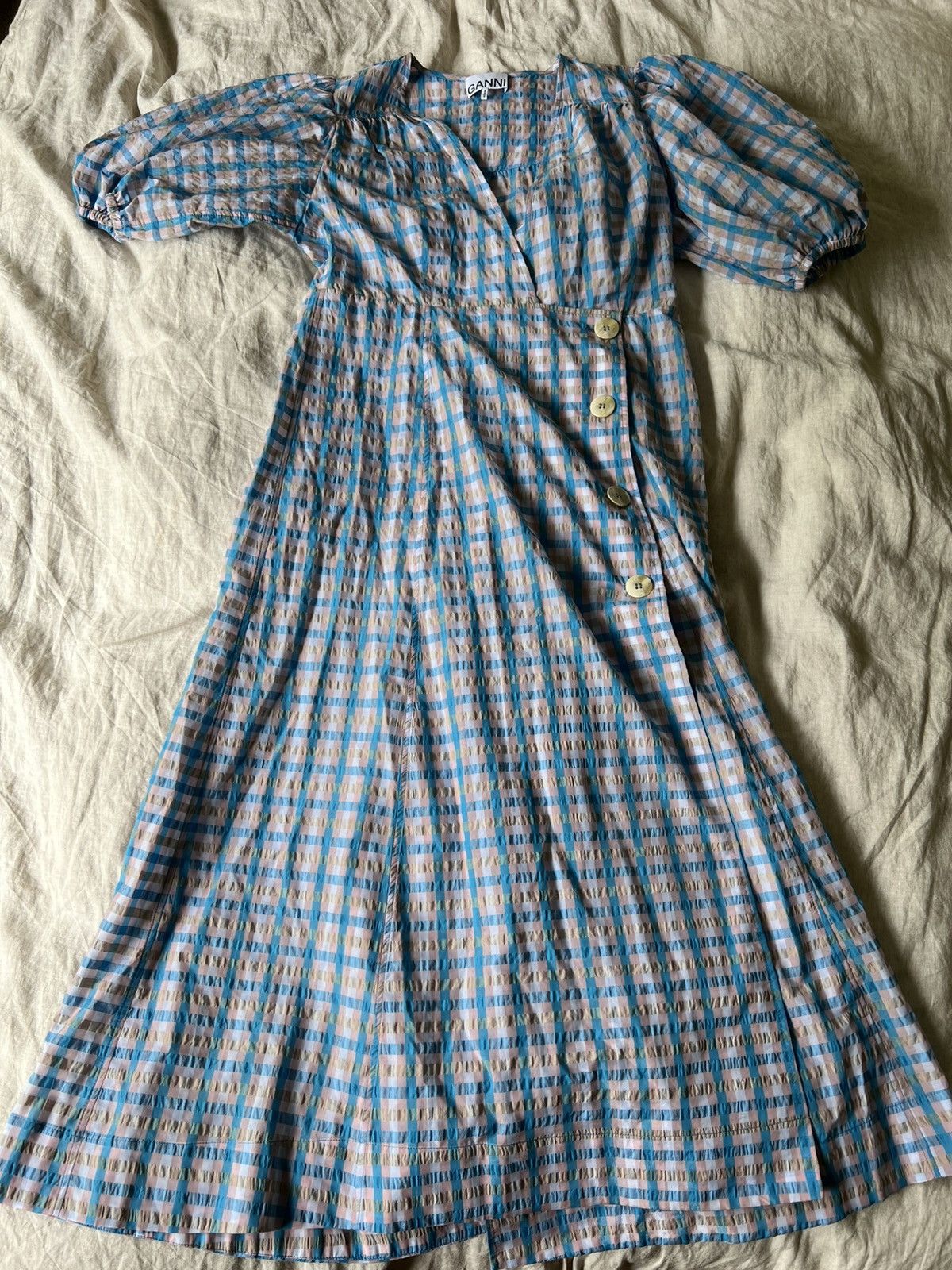 Seersucker Ganni wrap dress