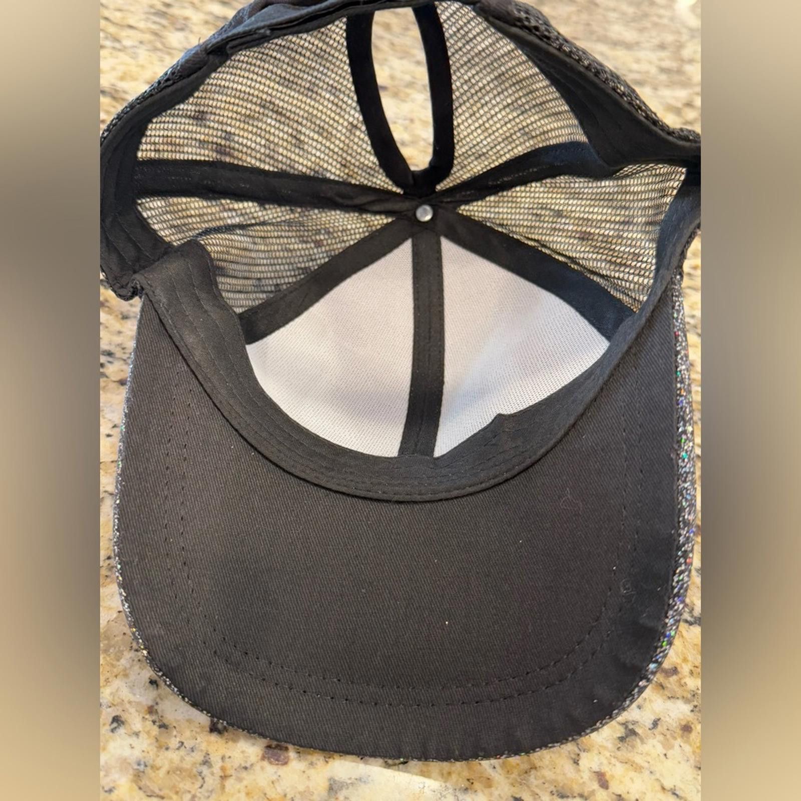 Other Silver Glittery snap back hat black trim and mesh Size ONE SIZE - 6 Thumbnail