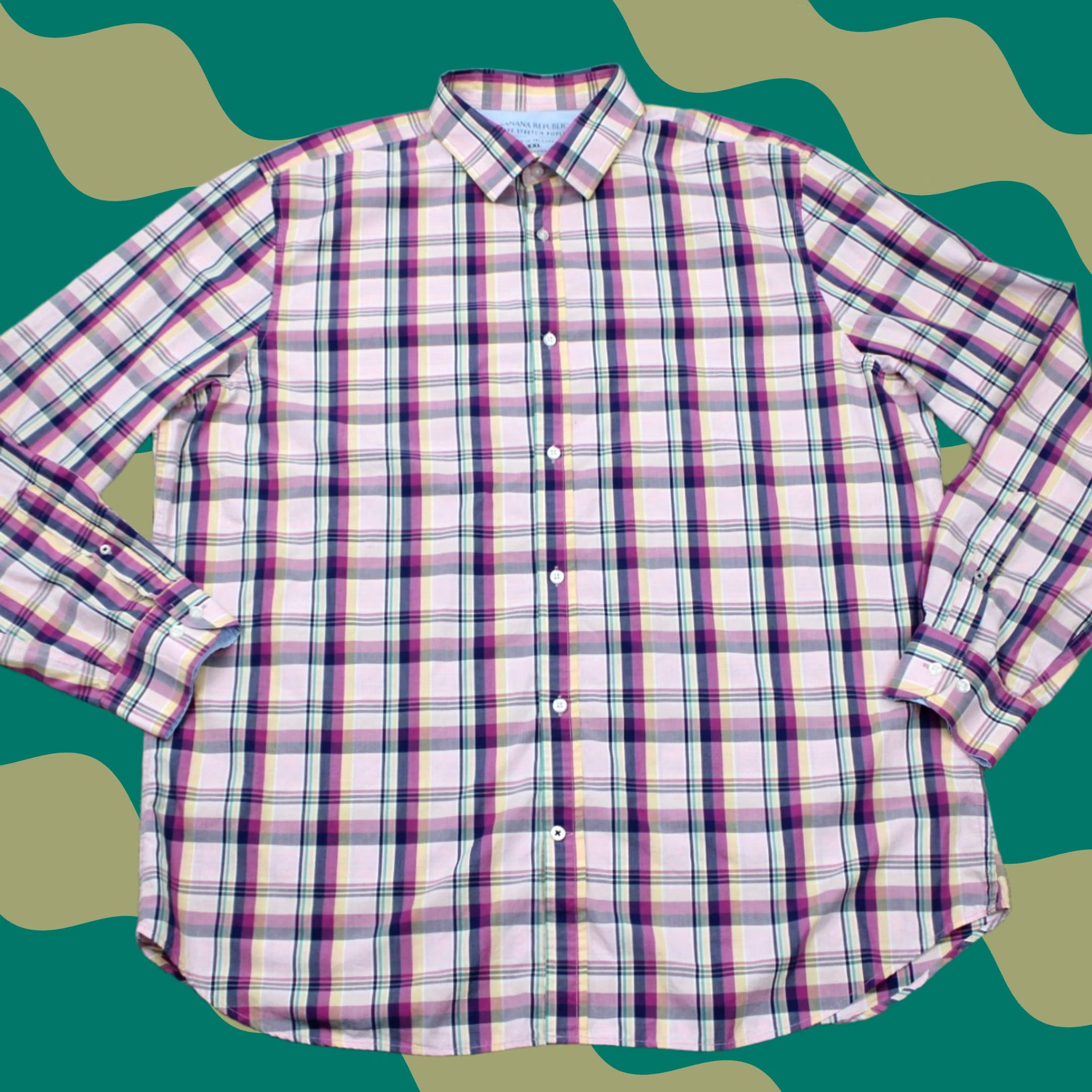 Banana Republic Banana Republic shirt Mens 2XL Luxe Stretch Poplin Camden Regular Button-Up Blue Purple Check Long Sleeve Casual Formal Workwear 2XL Mens Size US XXL / EU 58 / 5 - 1 Thumbnail
