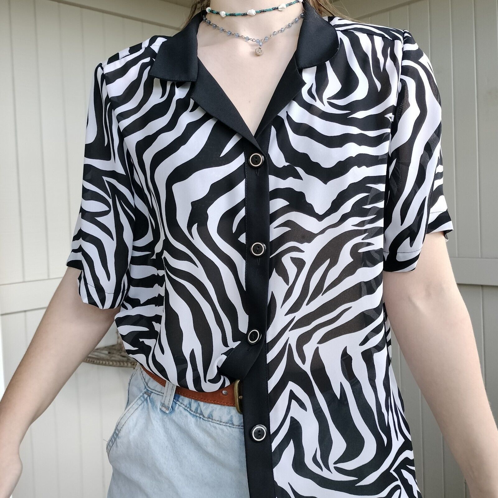 Man Made In Australia × Vintage Vintage 80s Shirt Zebra Striped Button Up Retro Rockabilly Size M / US 6-8 / IT 42-44 - 6 Thumbnail