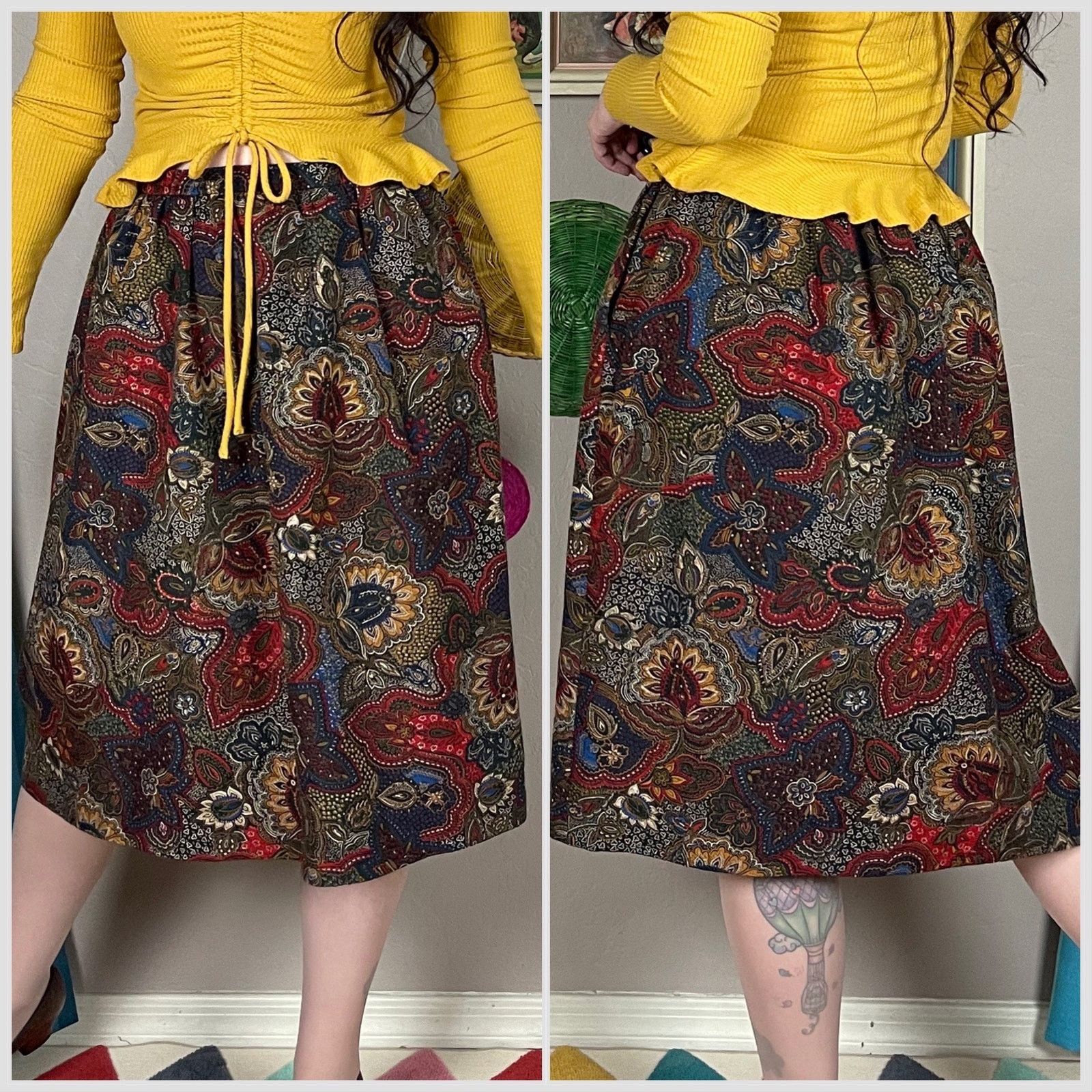 Vintage Vintage 1970s Paisley Print High Waisted A-Line Wool Skirt Size 28" / US 6 / IT 42 - 3 Thumbnail