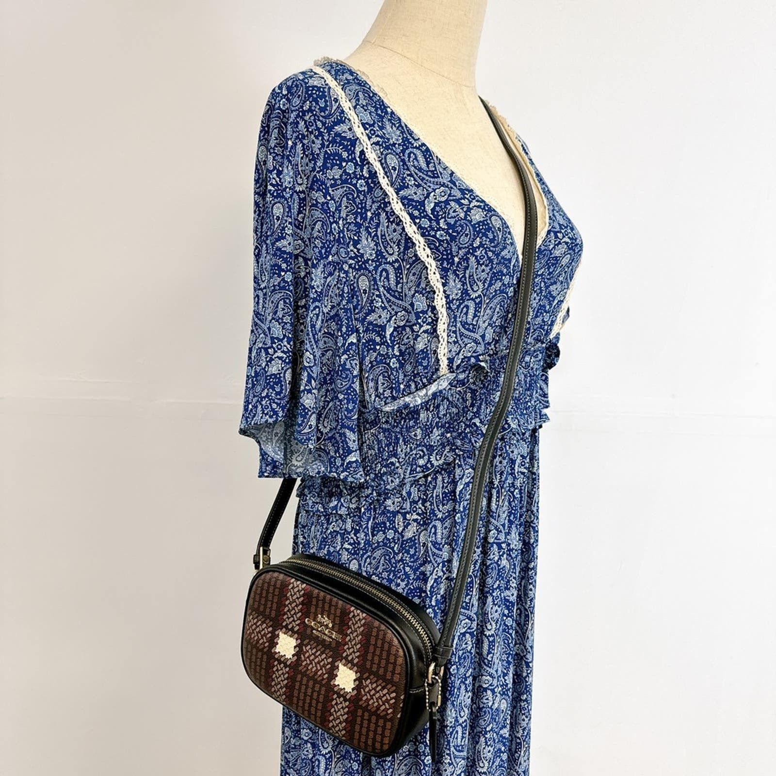 image of Coach Cn758 Mini Jamie Camera Bag With Plaid Print in Brown, Women's