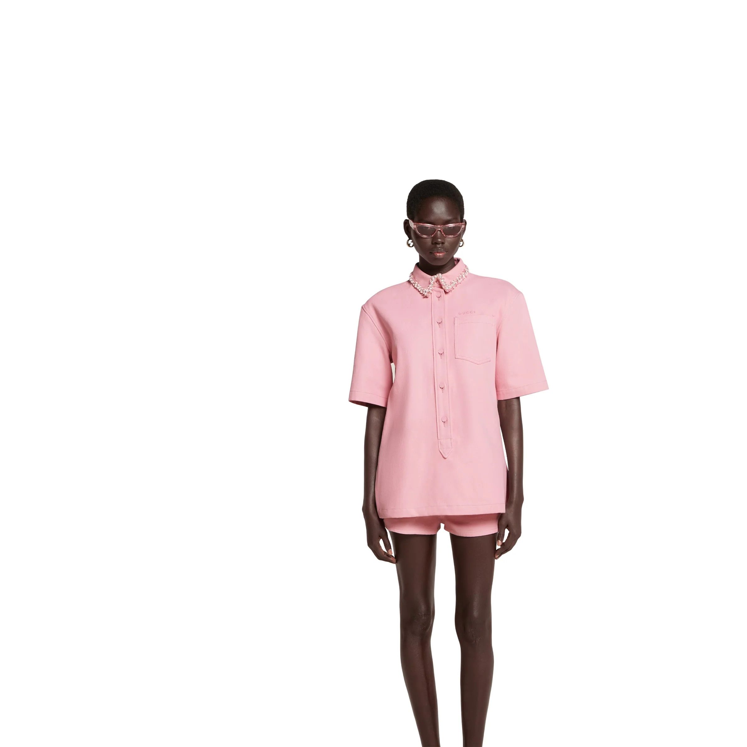 Gucci o1B3y1r0526 Denim Shirt With Embroidery in Pink Size M / US 6-8 / IT 42-44 - 3 Thumbnail