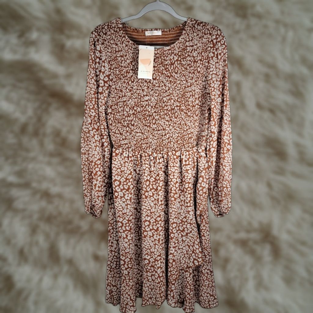 Vintage Kirundo Brown White Cigarette Dress Fit & Flare Knee Length Lightweight Sz L NWT Size L / US 10 / IT 46 - 1 Thumbnail