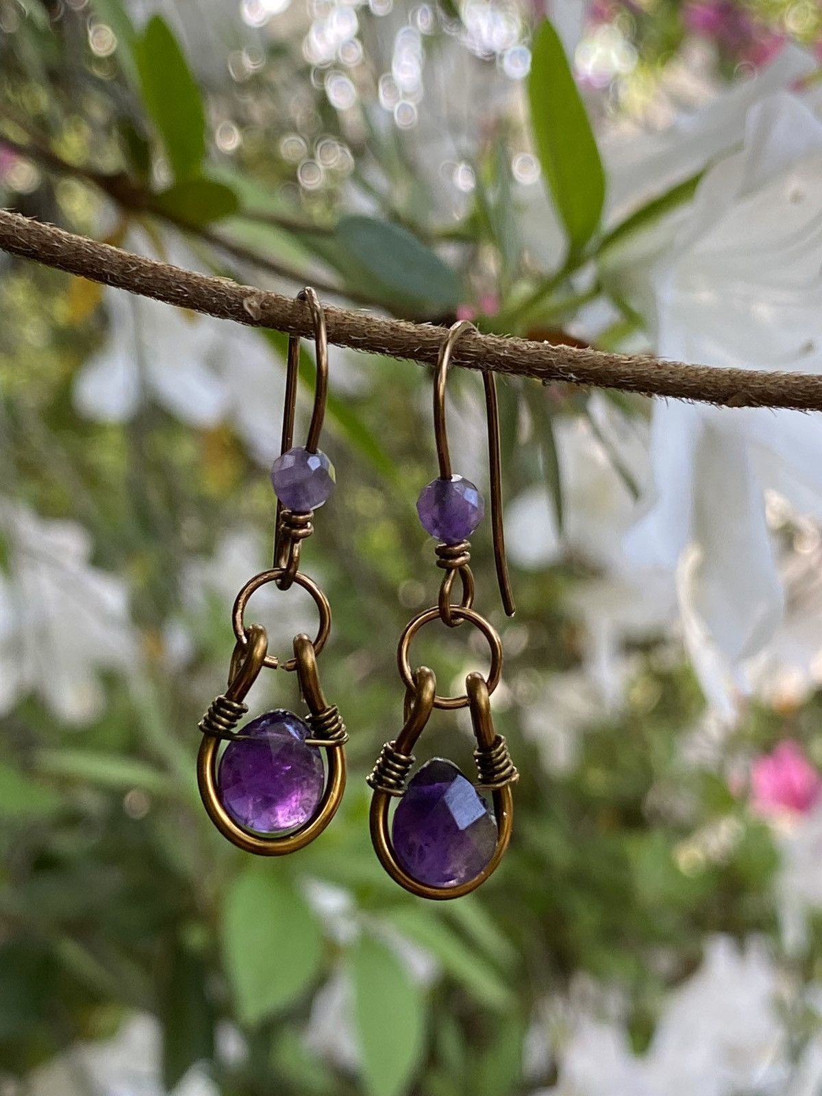 Handmade Amethyst Hoop Earrings Size ONE SIZE - 3 Thumbnail