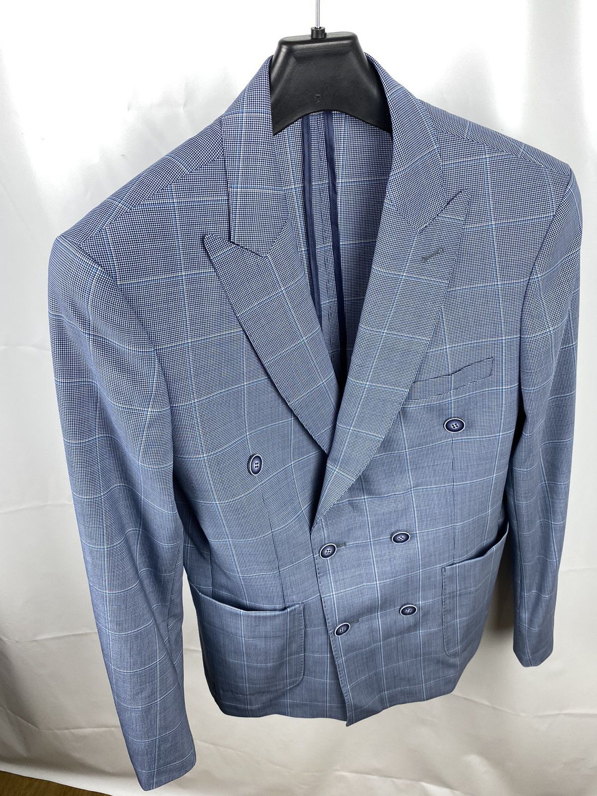 Designer Piserro Check Blazer Linen-Wool-Polyester Double-Breasted Size 38R - 5 Thumbnail