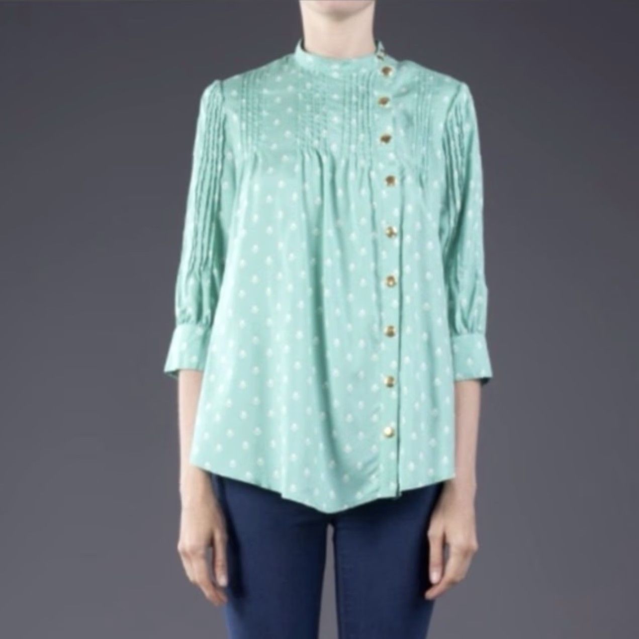 Vintage Lauren Moffett Pintuck Silk Geo Tulip Printed Blouse Teal Size M Size M / US 6-8 / IT 42-44 - 7 Thumbnail