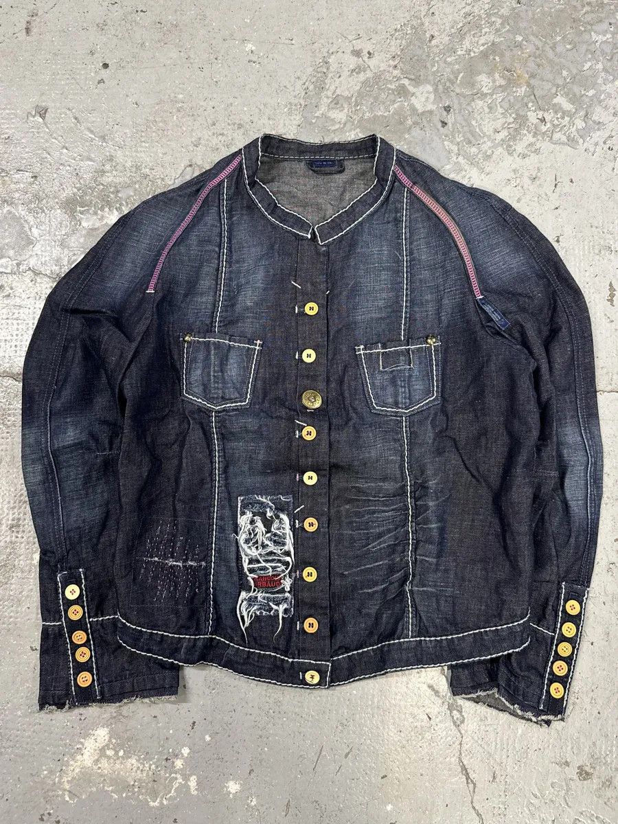 Marithe + Francois Girbaud 2000s Marithé + François Girbaud Navy Denim Distressed Jacket Size M / US 6-8 / IT 42-44 - 1 Thumbnail