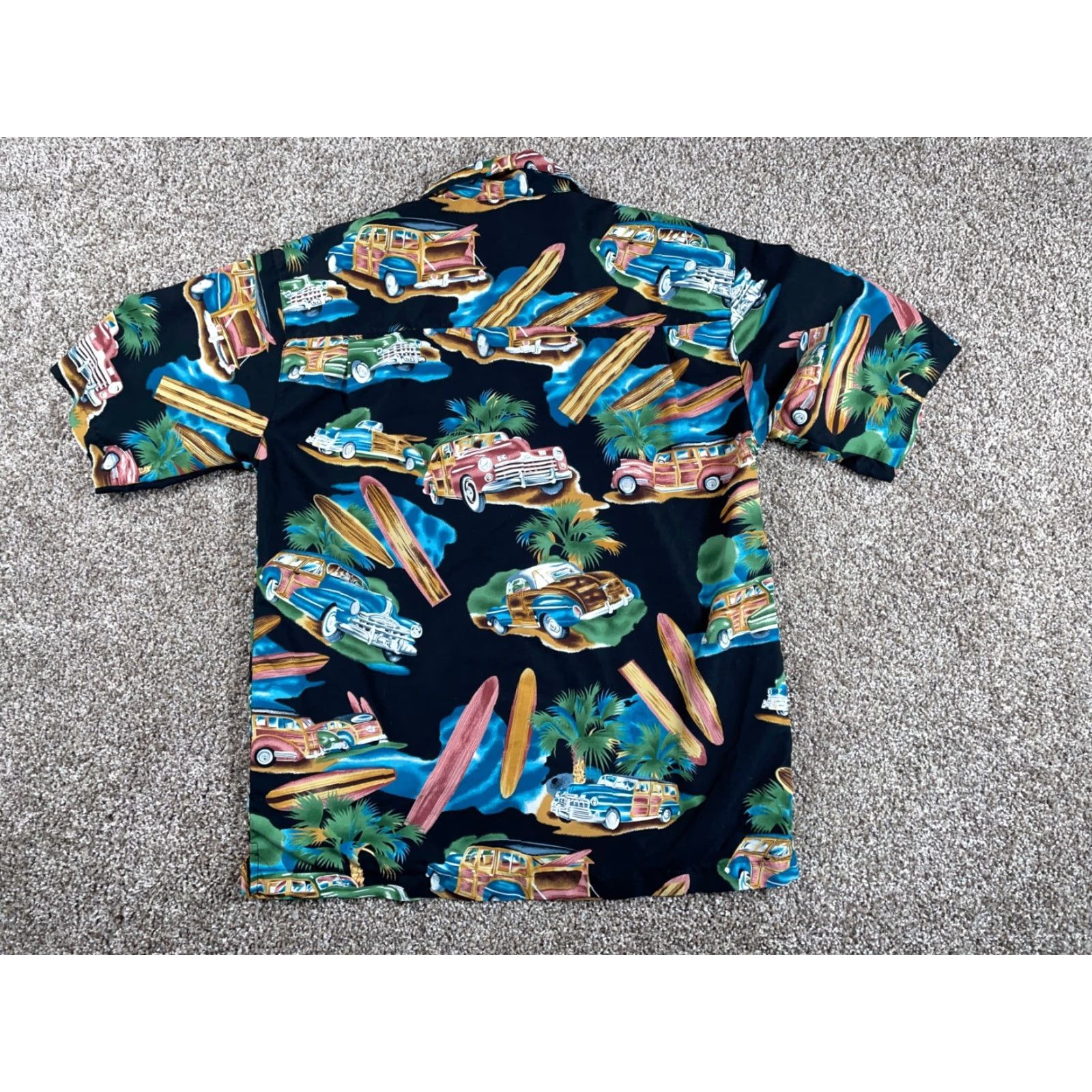 Vintage VTG Classic Car Hawaiian Shirt Adult Large Black Aloha Camp Collar Surf Retro Vintage Mens Shirt Hawaii Floral Short Sleeve Button-Up Size US L / EU 52-54 / 3 - 3 Thumbnail