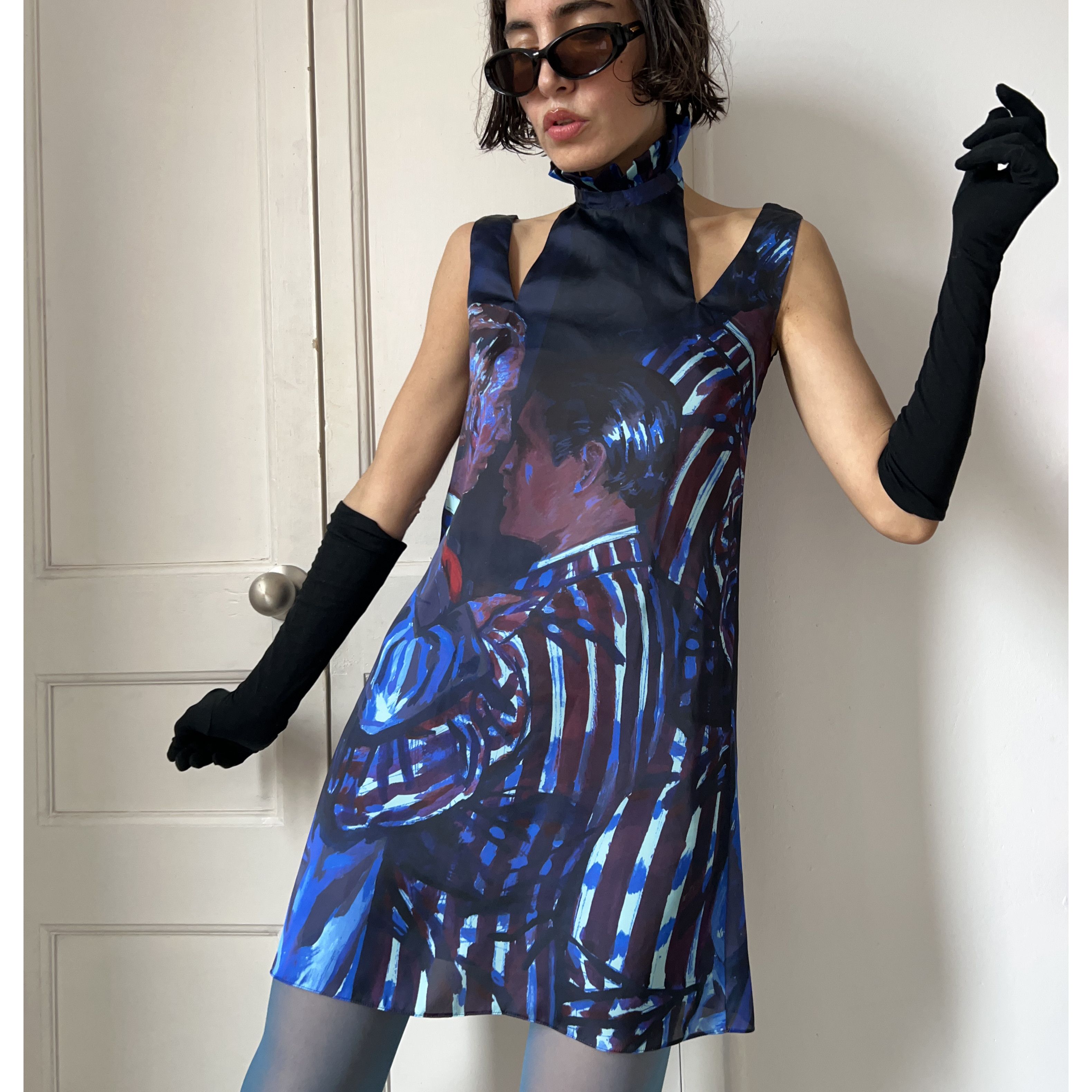 Designer Handmade gay couple dancing print cutout mini dress Size M / US 6-8 / IT 42-44 - 1 Thumbnail
