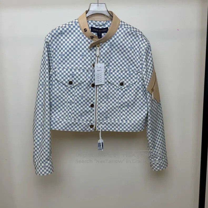 Louis Vuitton Louis Vuitton Blue and white checkerboard leather jacket Size XXS / US 00 / IT 34 - 1 Thumbnail