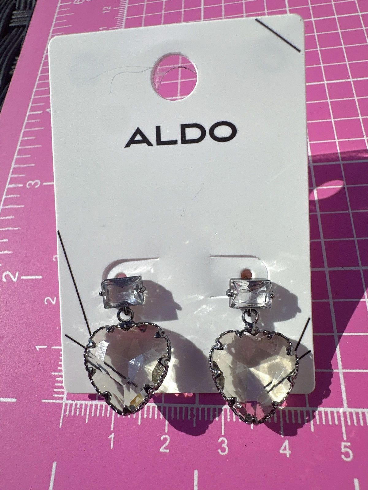 Designer ALDO Crystal Heart drop Earrings black tone Size ONE SIZE - 3 Thumbnail