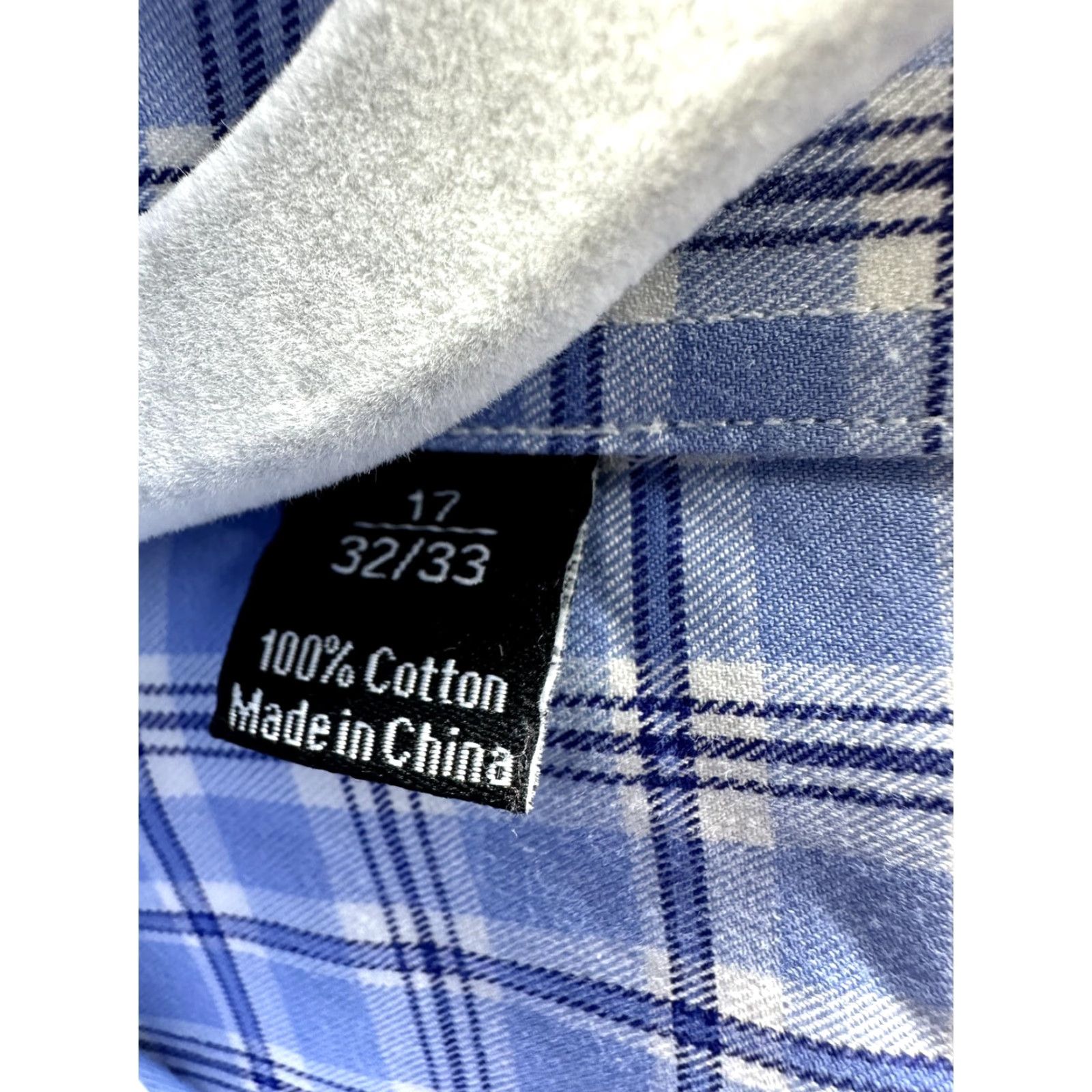 David Donahue David Donahue Blue Plaid Dress Shirt Button Up Long Sleeve Cotton Sz 17 Men’s Shirt Size 46R - 7 Thumbnail