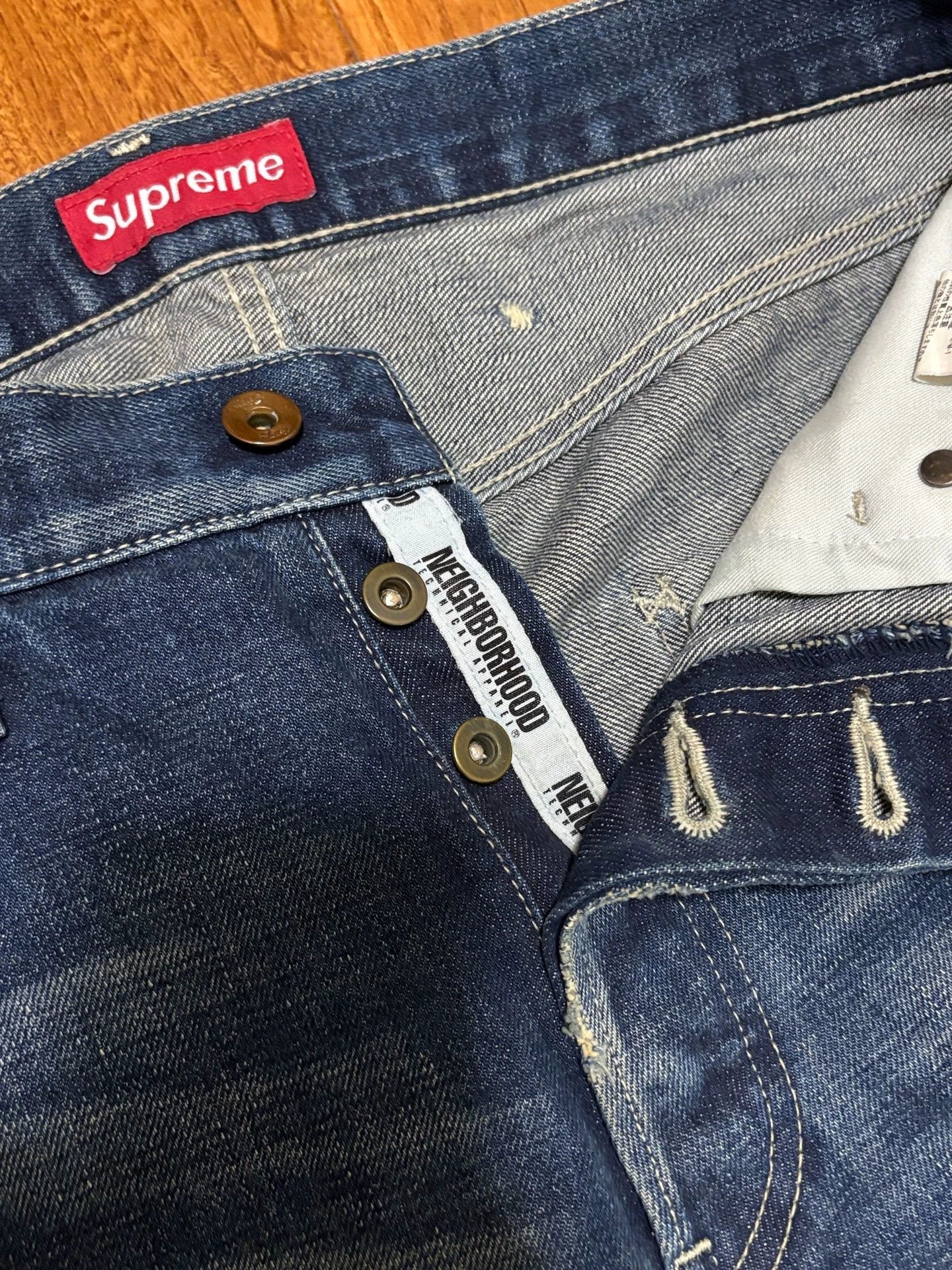 Neighborhood NBD x Supreme Destroyed Patched Washed Jeans S (Near New) Size US 30 / EU 46 - 4 Thumbnail