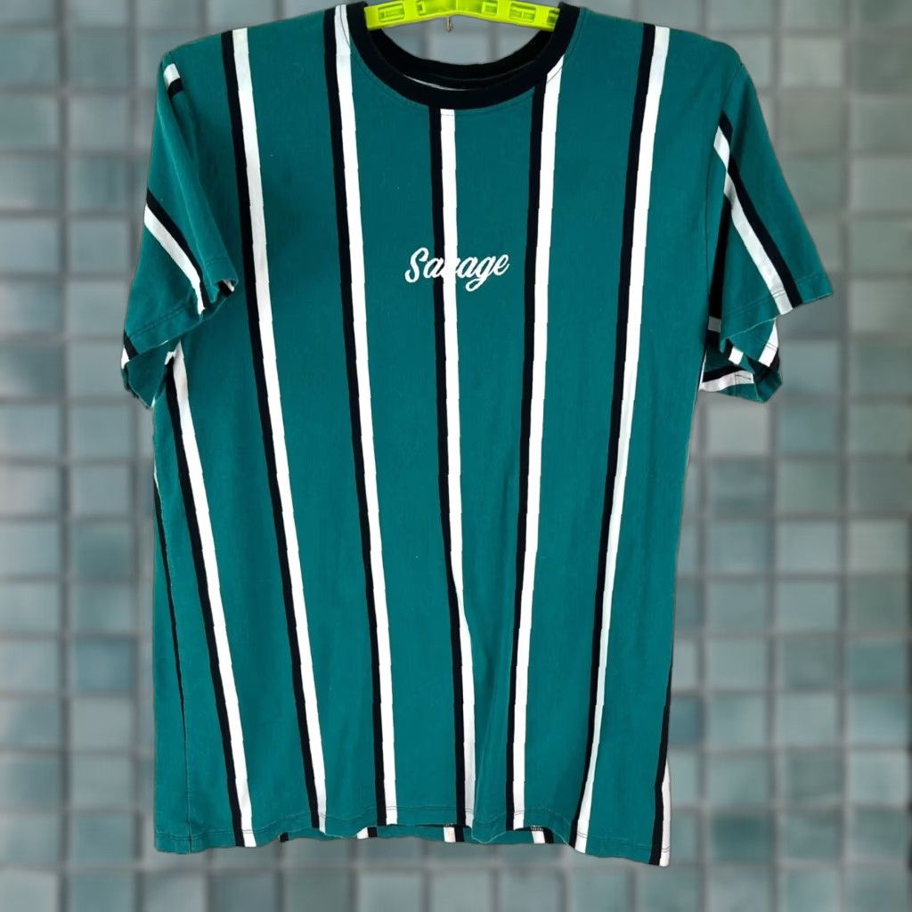 Vintage &Work Savage San Francisco Work Shirts Adult XL Green Black Striped Short Sleeve Size US XL / EU 56 / 4 - 1 Thumbnail