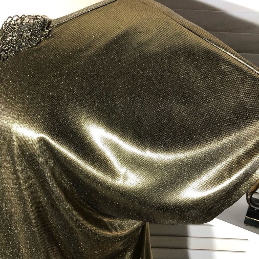 Vintage Blouse Lace Neckline Detail Metallic Shiny Stretch Gold XL Size XL / US 12-14 / IT 48-50 - 6 Thumbnail