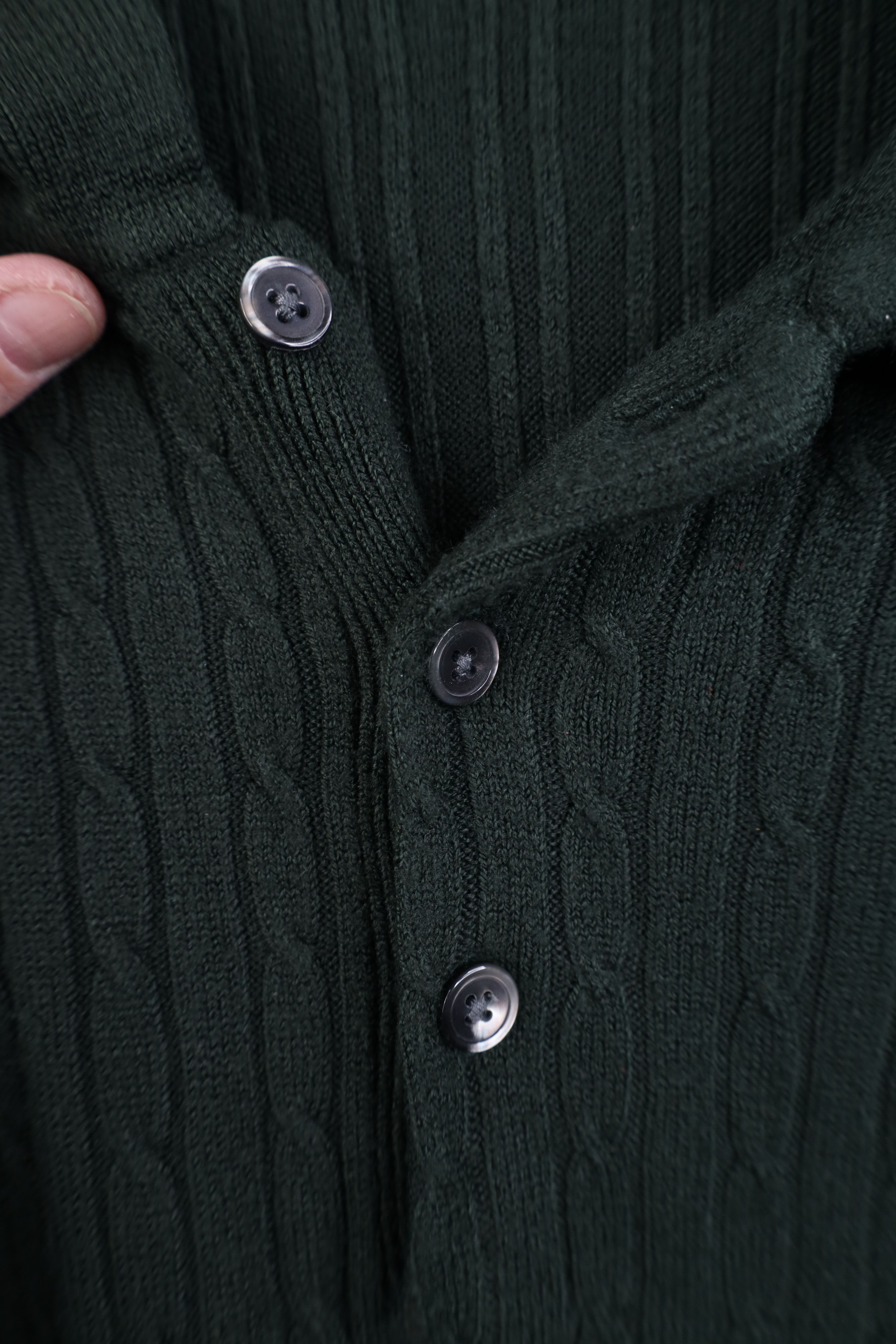 Vintage Vintage 90s Streetwear Cable Knit Collared Sweater Green Size US XL / EU 56 / 4 - 4 Thumbnail