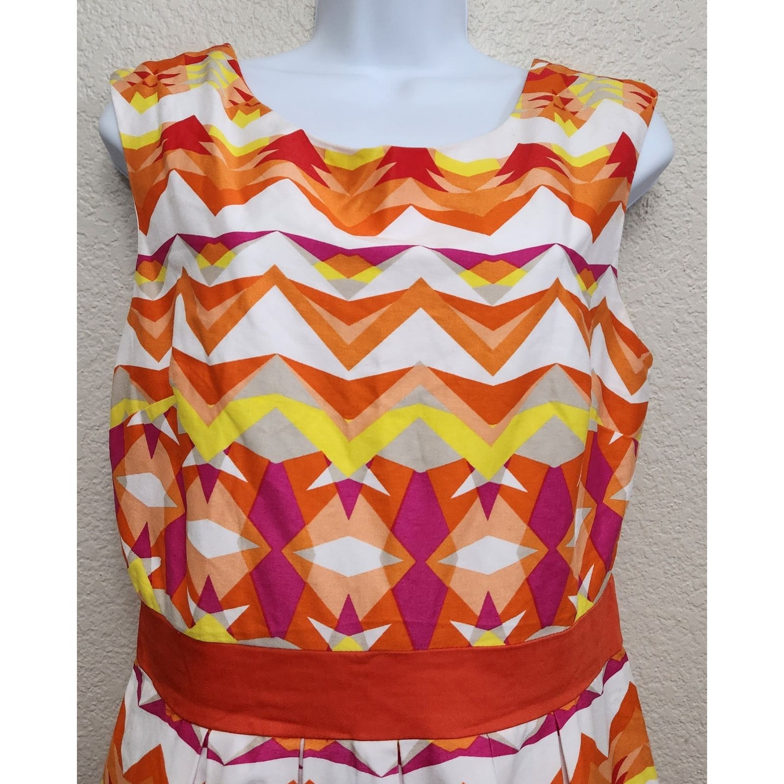 Other Sandra Darren Orange White Yellow Fit N Flare Midi Dress 10 Size L / US 10 / IT 46 - 2 Thumbnail