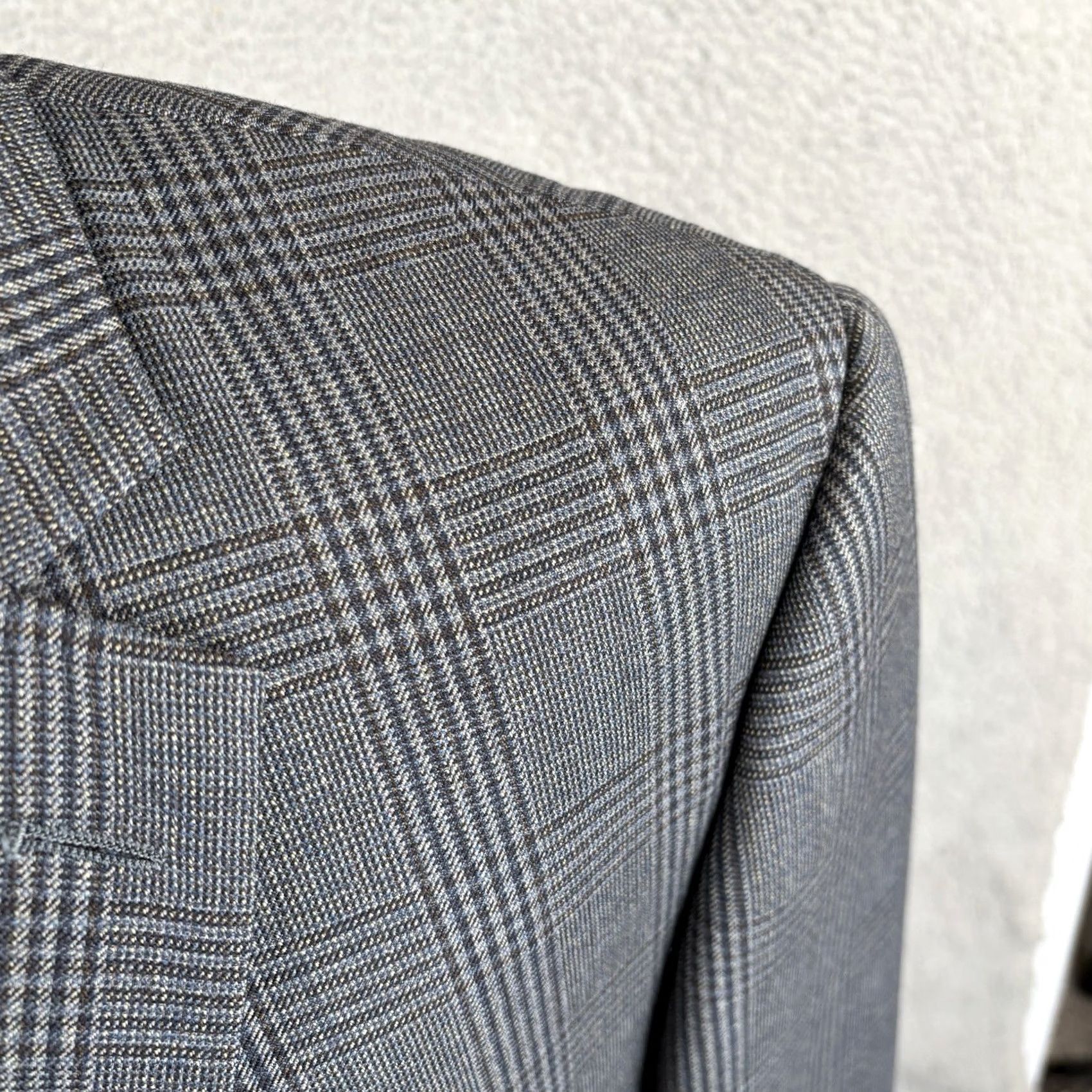 Pronto Uomo Pronto Uomo Blazer Jacket Mens 46L Long Charcoal Glen Check Wool Geometric Mens Size 46R - 4 Thumbnail