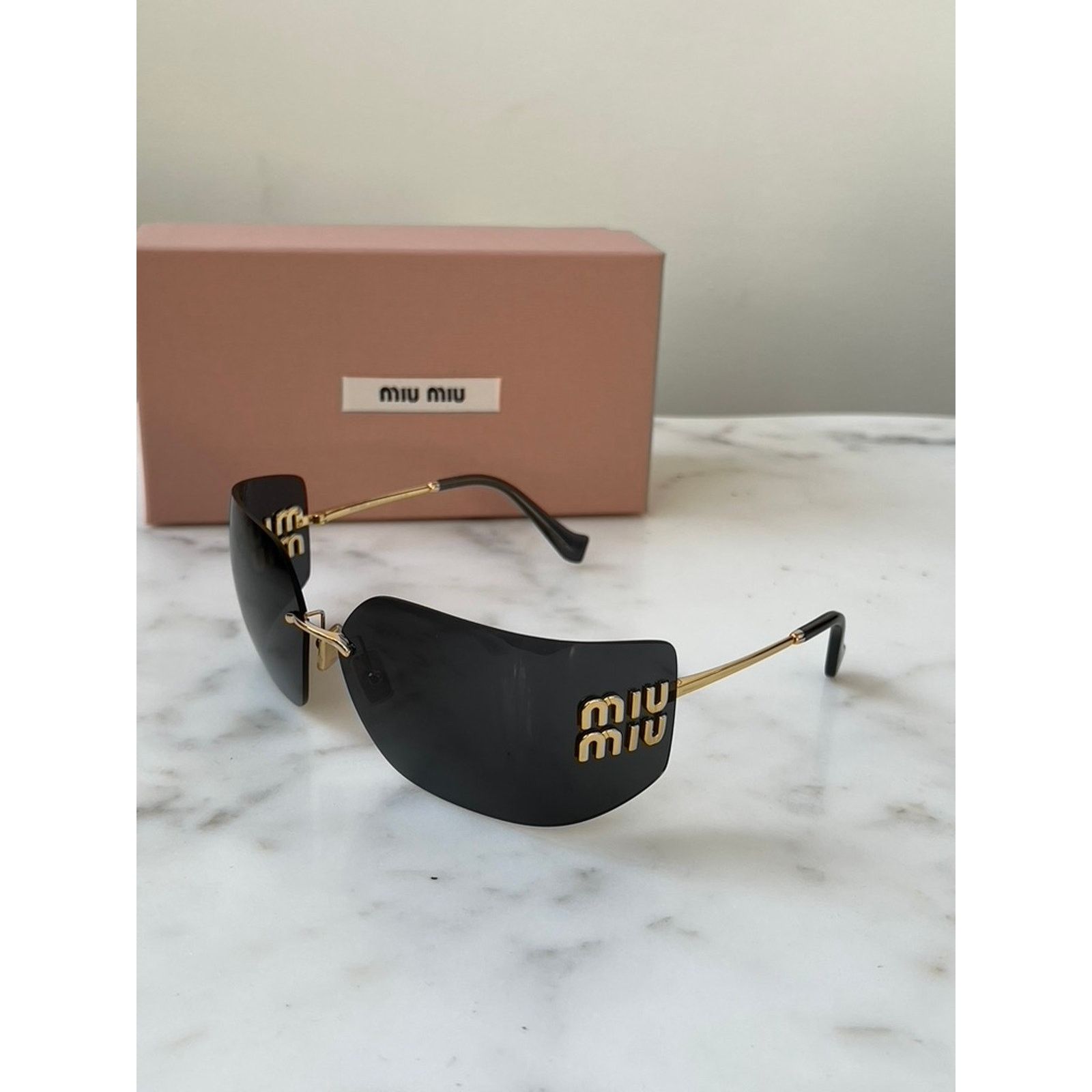 Miu Miu NEW Miu Miu MU54YS Dark Grey Shield Mask Sunglasses $610 Size ONE SIZE - 6 Thumbnail