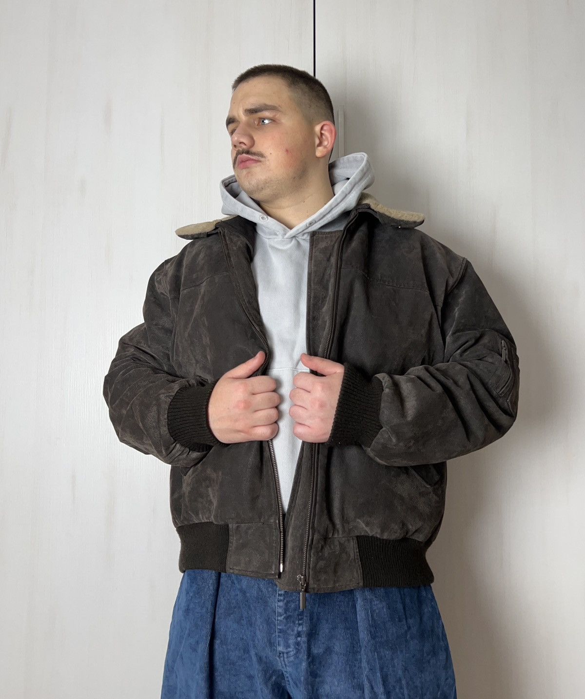 Genuine Leather Vintage Aviator Jacket with sherpa leather jacket size Xl Size US XL / EU 56 / 4 - 4 Thumbnail