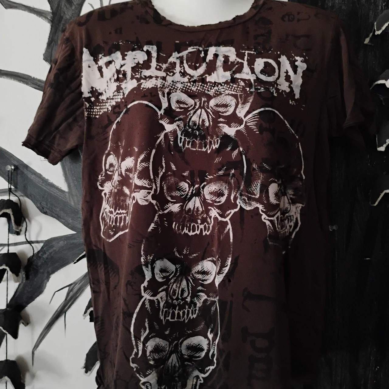 Affliction AFFLICTION Skull T-shirt *VINTAGE* Brown with White Skulls Size US M / EU 48-50 / 2 - 1 Thumbnail