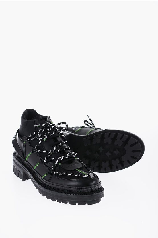image of Dsquared2 Fabric And Leathr Ropes Combat Boots With Track Sole in Black, Men's (Size 10)