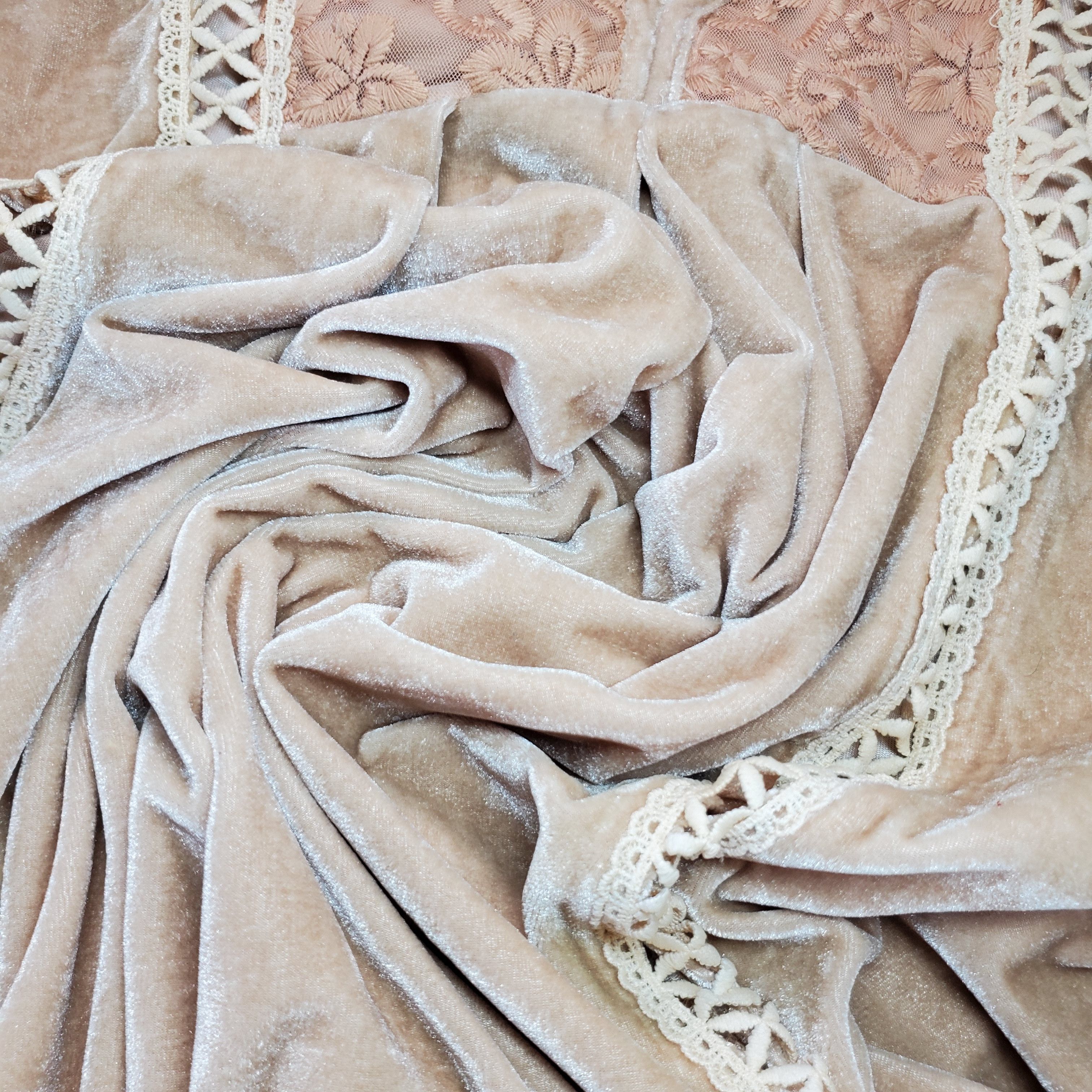 Other POL S Tunic Top Velvet Lace V-Neck 3/4 Bell Sleeve Beige Tan Size S / US 4 / IT 40 - 8 Thumbnail