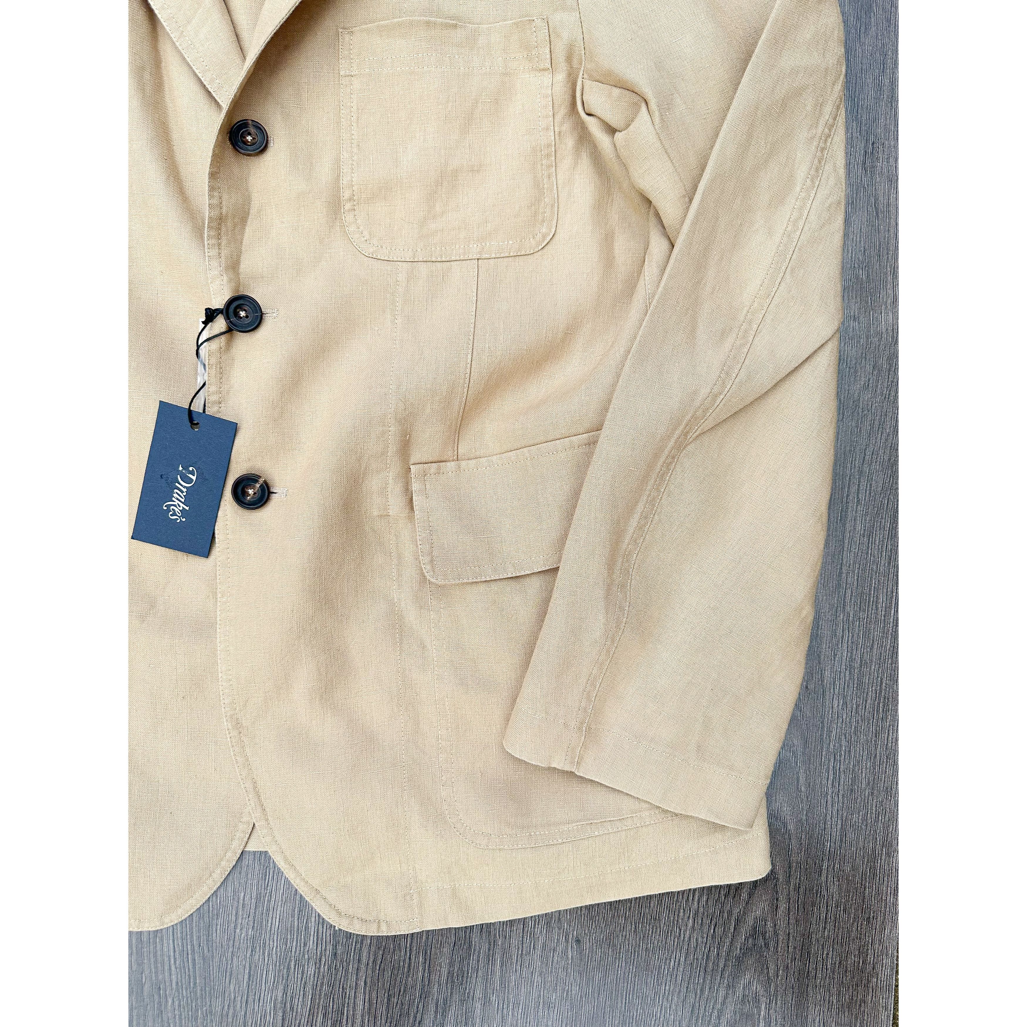 Drake's Drake's Linen Stone Unstructured Suit Blazer Jacket Size 46R - 3 Thumbnail