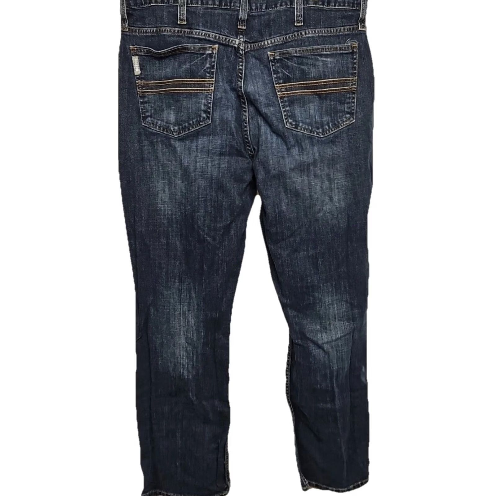 Vintage Cinch Jeans Men Dark Wash 36x30 Straight Leg Western Cotton Blend Stretch Button Fly Zip Belted Regular Fit Blue Mens Jeans Size US 36 / EU 52 - 6 Thumbnail